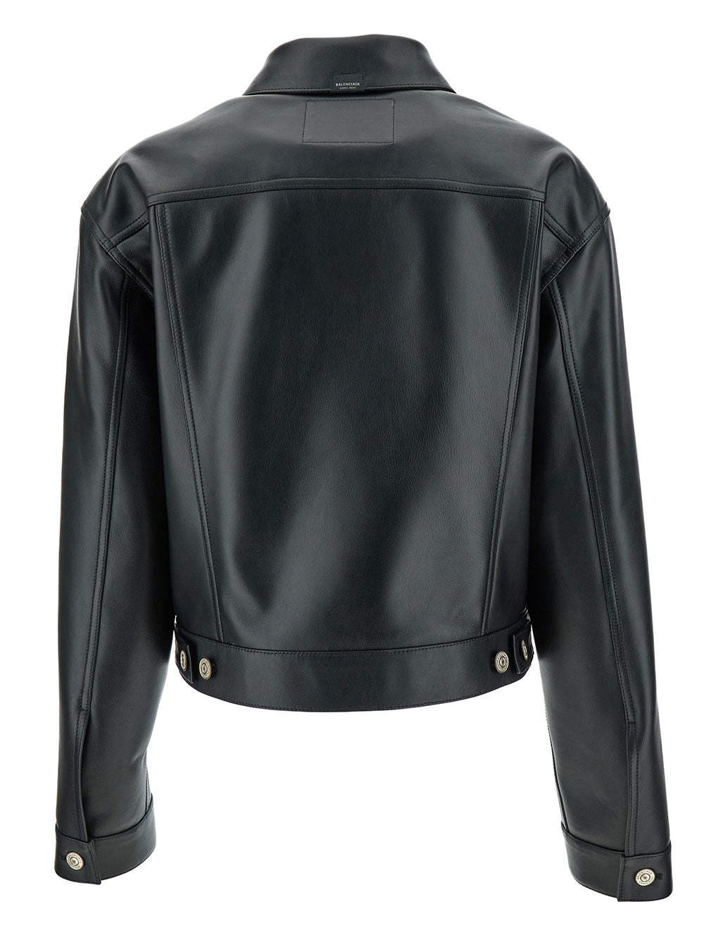 Balenciaga Women Black Cropped Jacket With Silver-Tone Branded Buttons In Super Smooth Leather Woman - 2