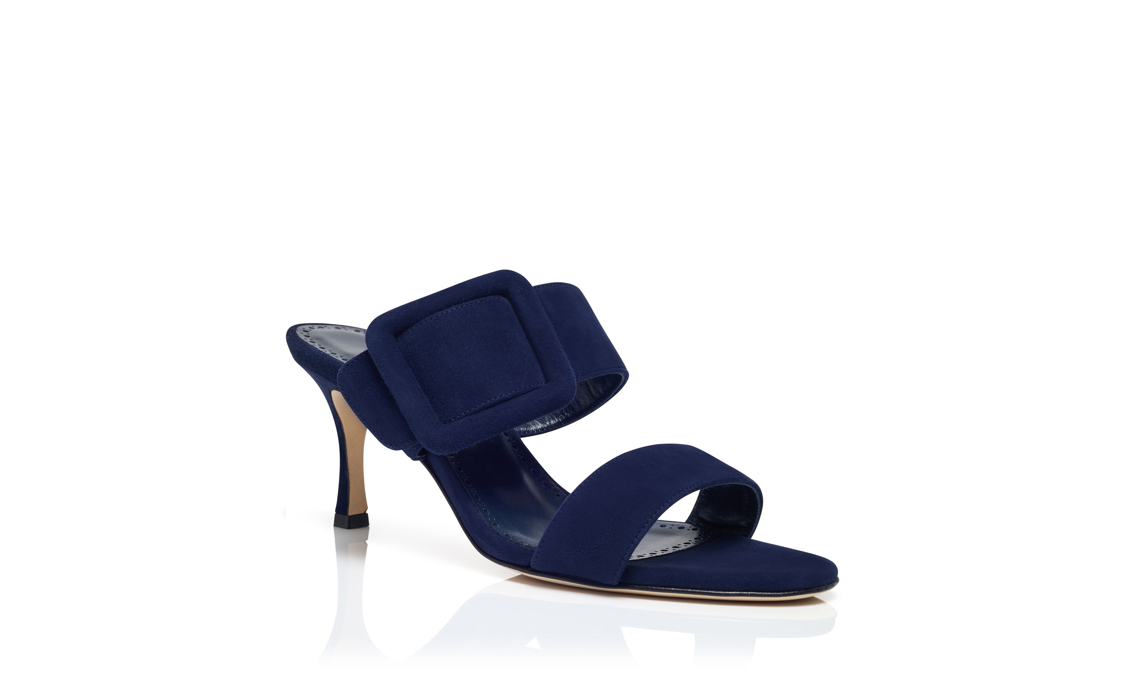 Navy Blue Suede Open Toe Mules - 3