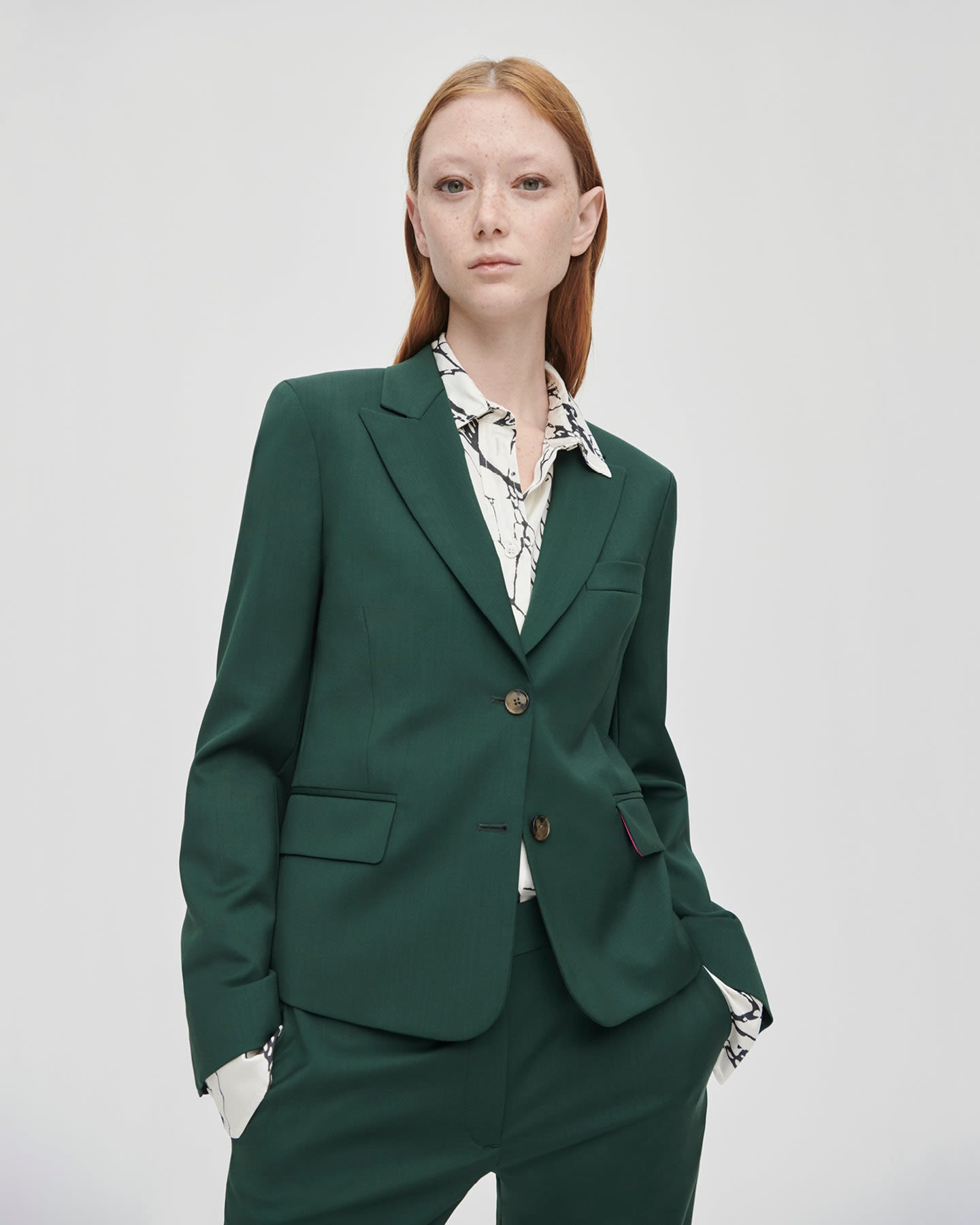 Dark Green Wool Twill Blazer - 5