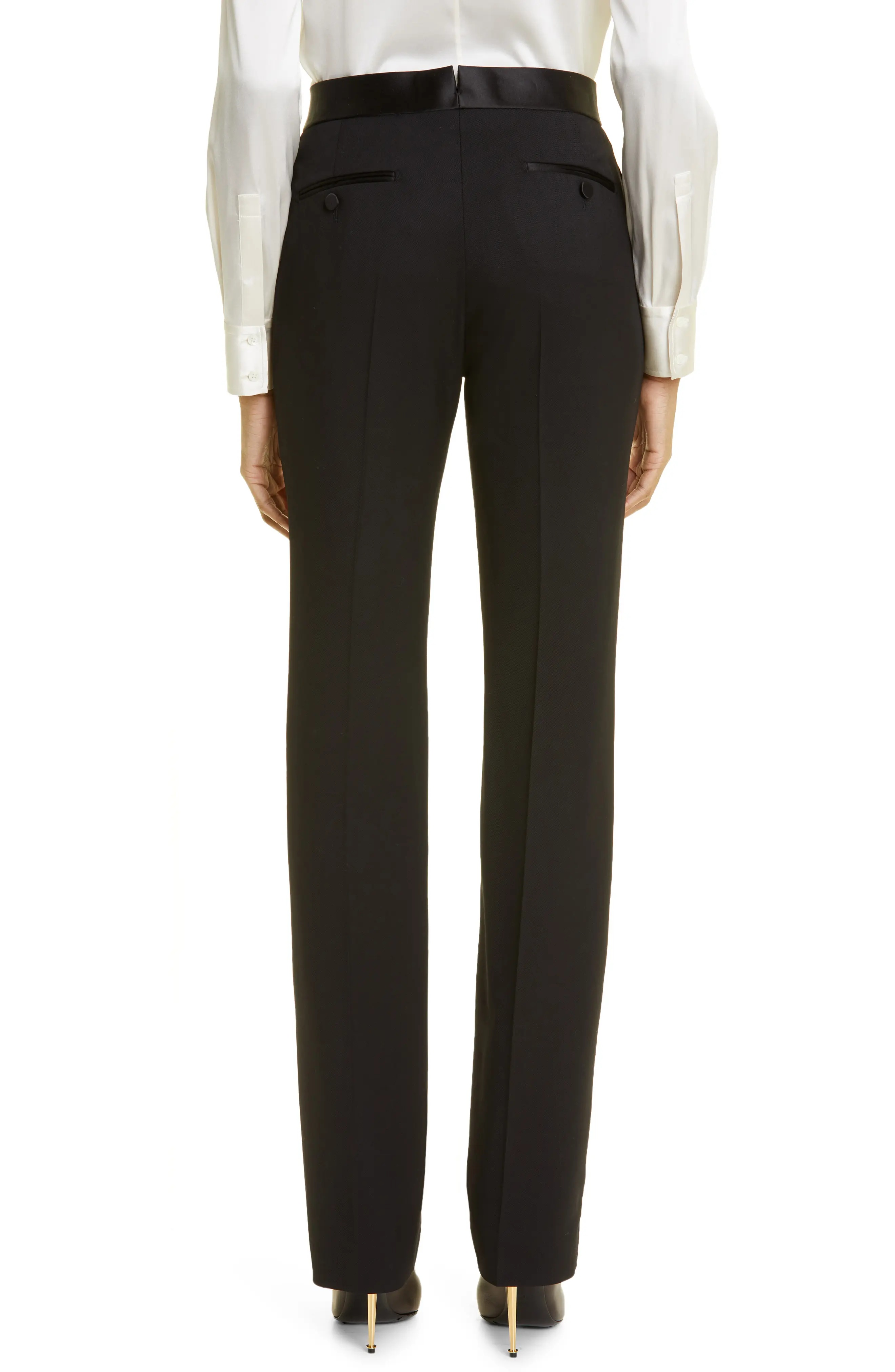 Grain de Poudre Wool Wide Leg Tuxedo Pants - 3