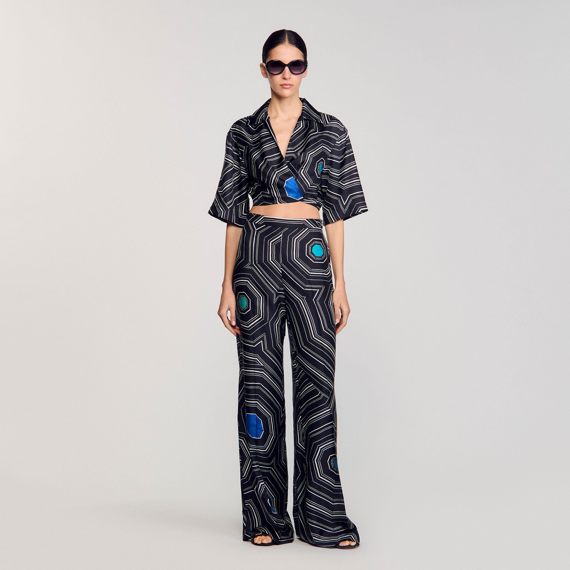 SPIRAL-PRINT SILK TROUSERS - 1