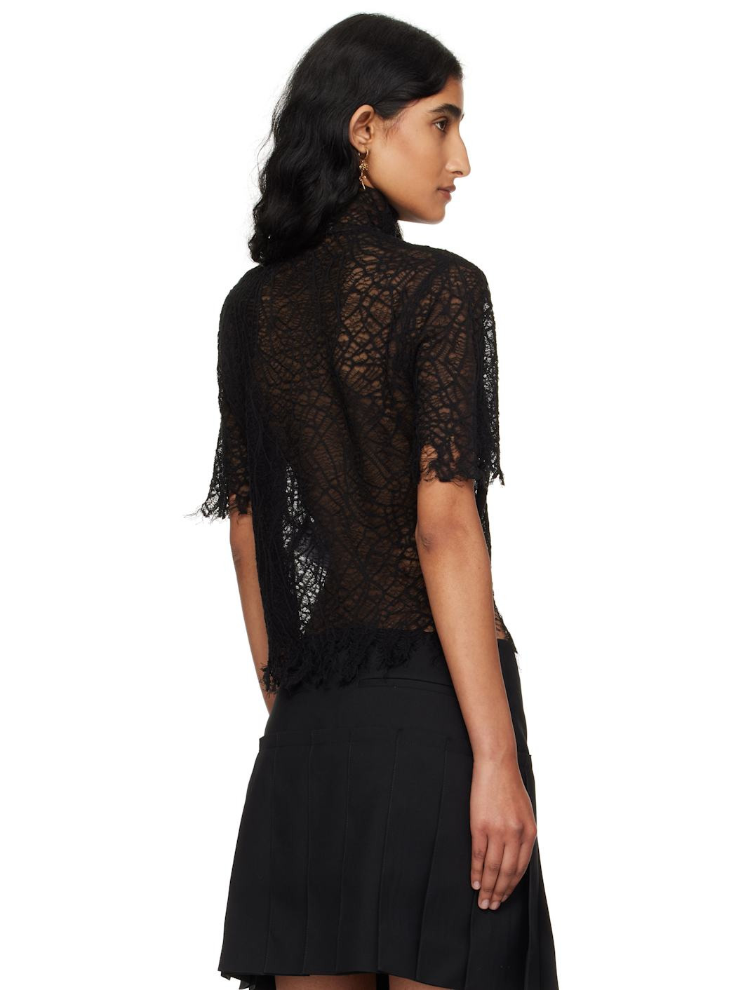 Black Knitted Cobweb Lace Top - 3