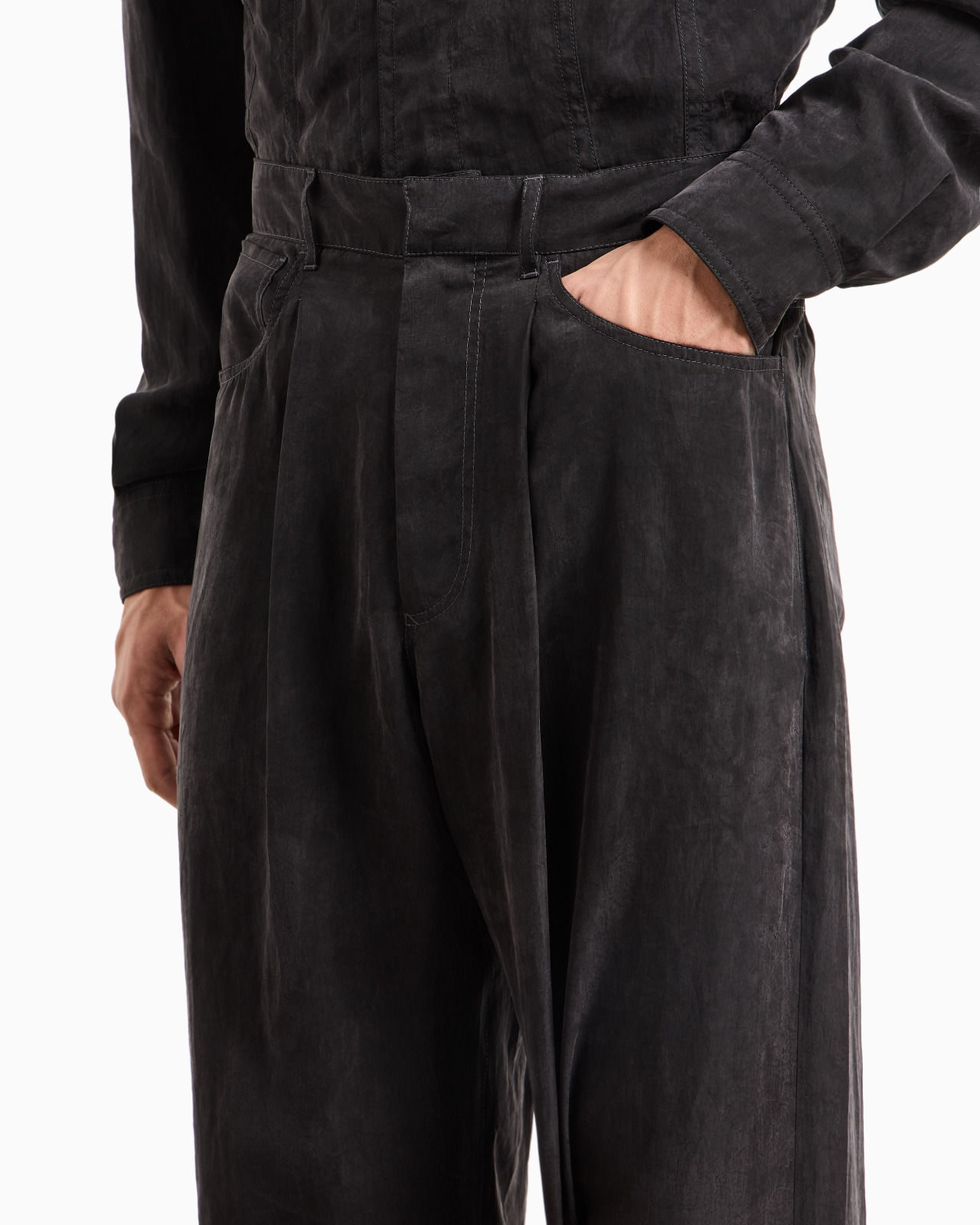 SINGLE-PLEAT TROUSERS IN FADED LYOCELL CANVAS - 5