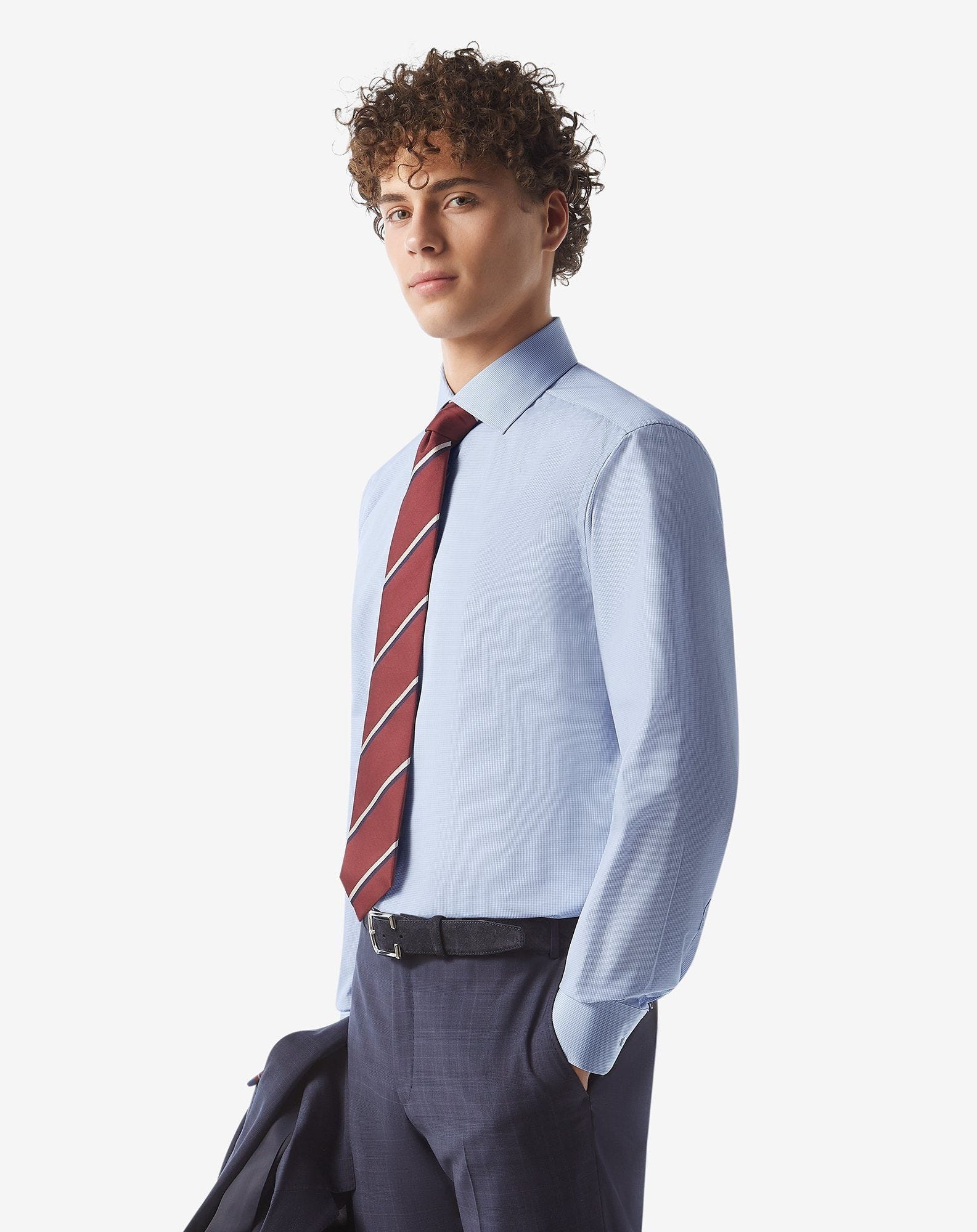 Cotton shirt with light blue micro checks - 2