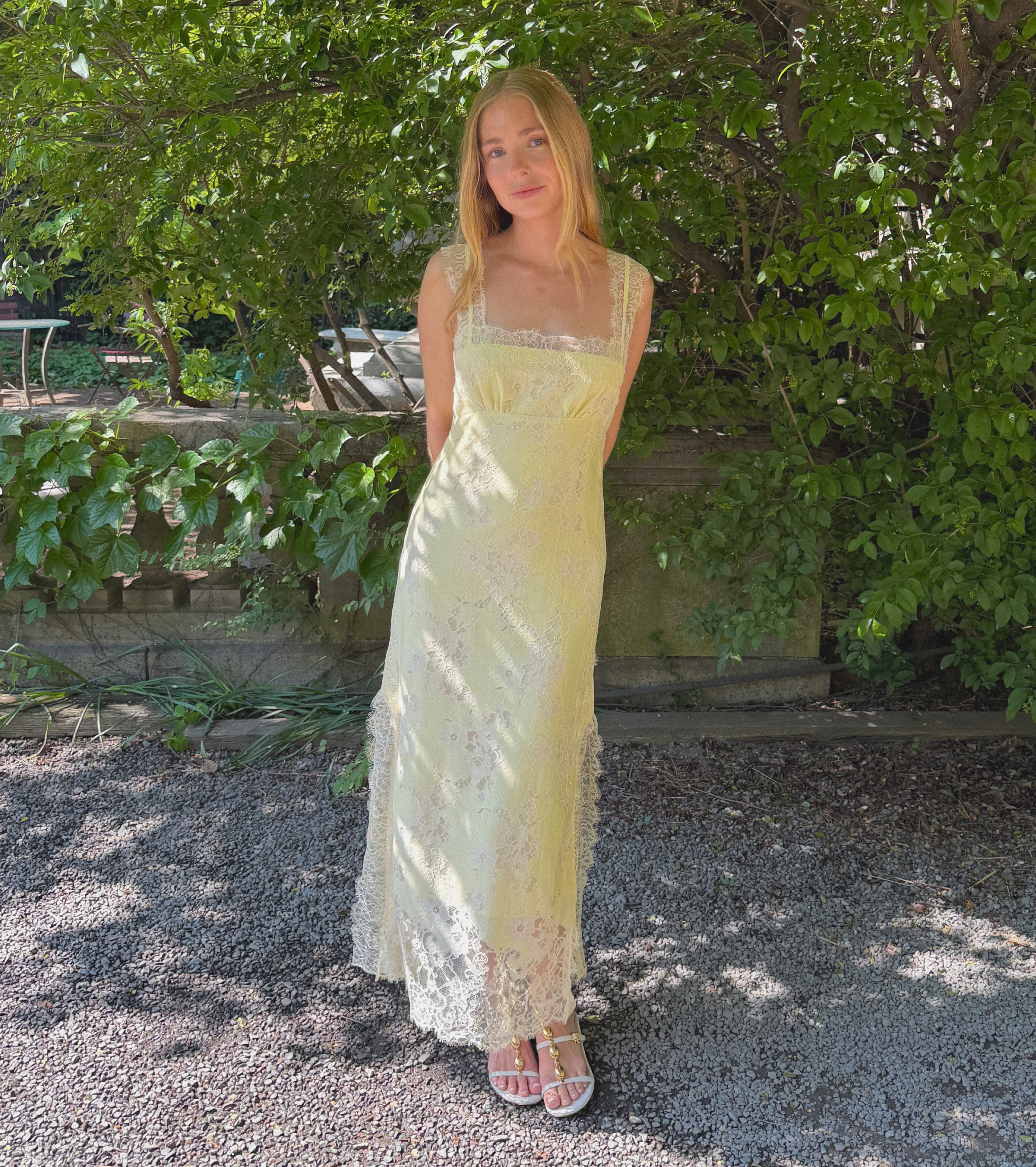 The Alba Dress - Yellow Trailing Lace - 1