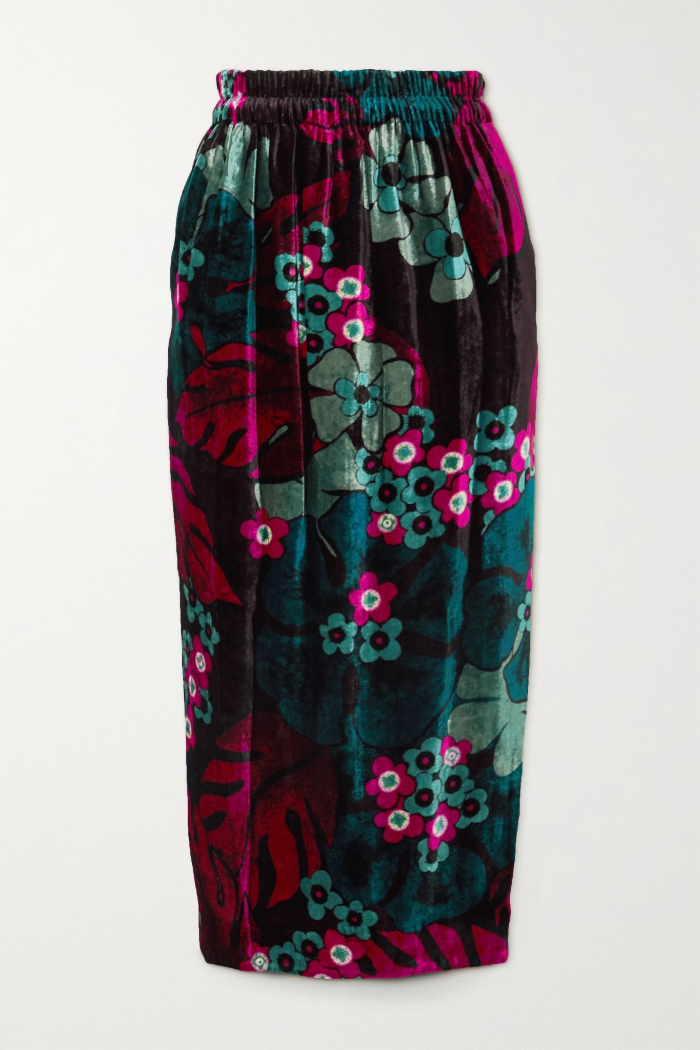 Floral-print velvet midi skirt  - 1