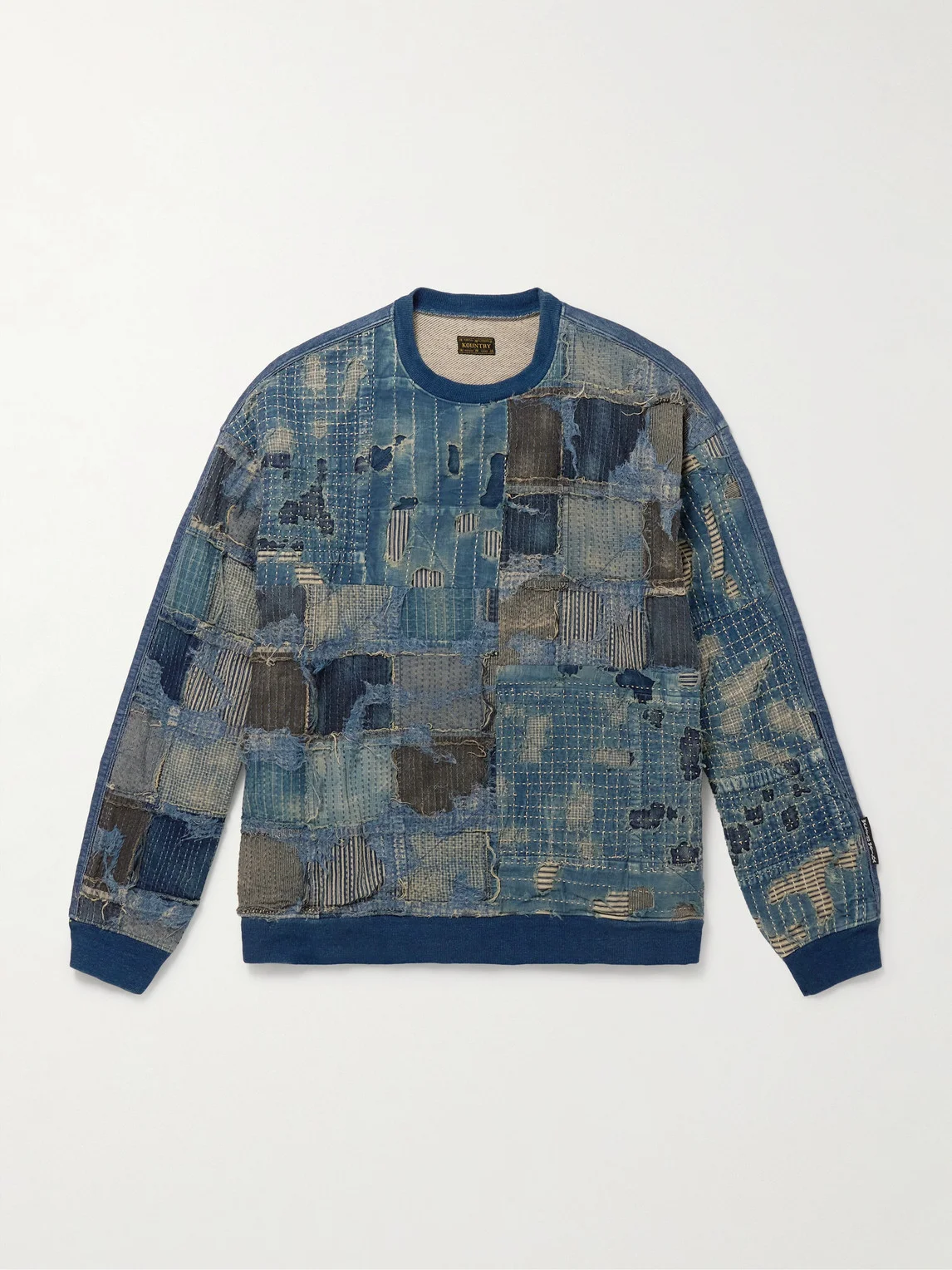 Boro Distressed Patchwork Cotton and Linen-Blend Sweatshirt - 1