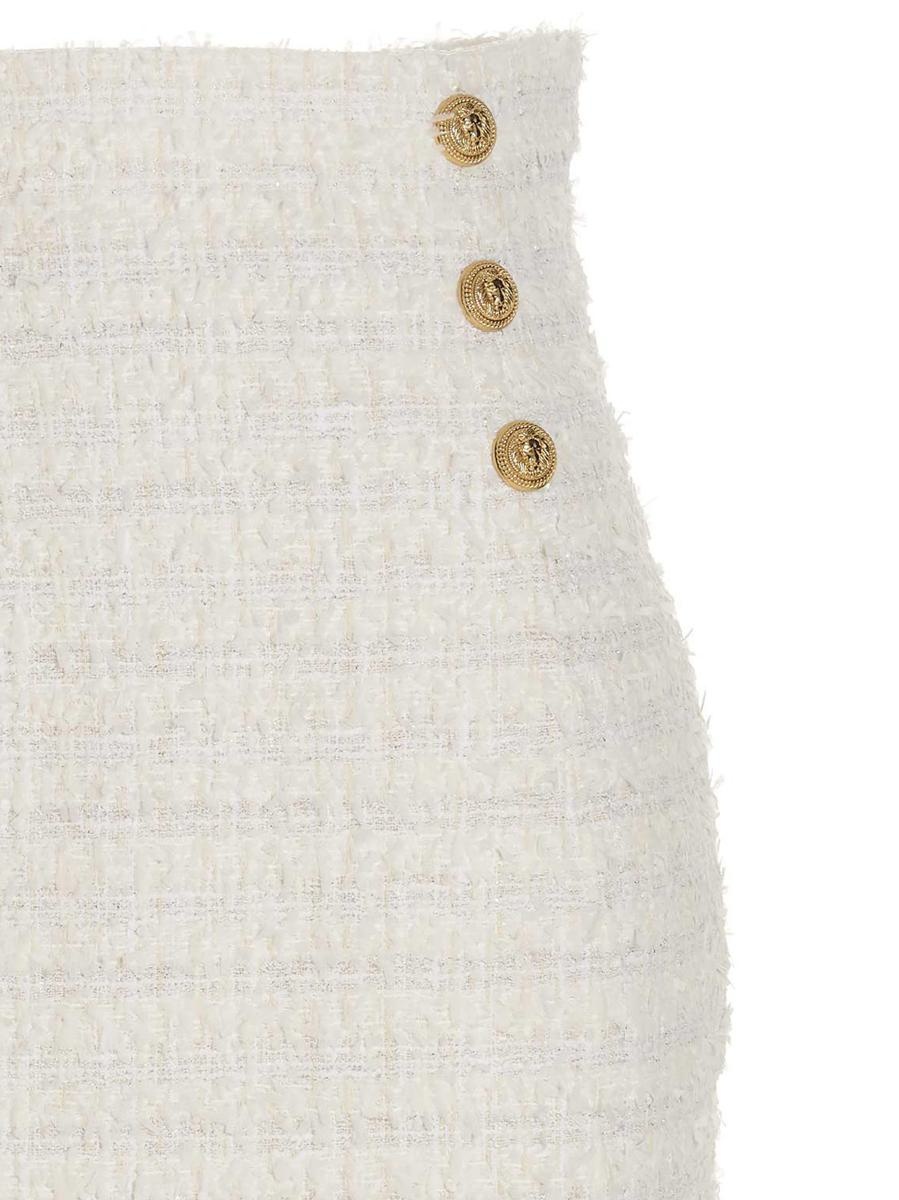 BALMAIN LOGO BUTTON TWEED SKIRT - 3