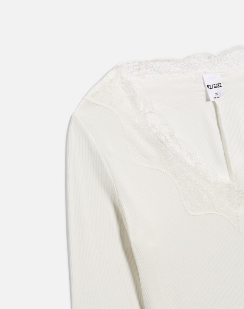 Lace V Neck Long Sleeve - Off White 4