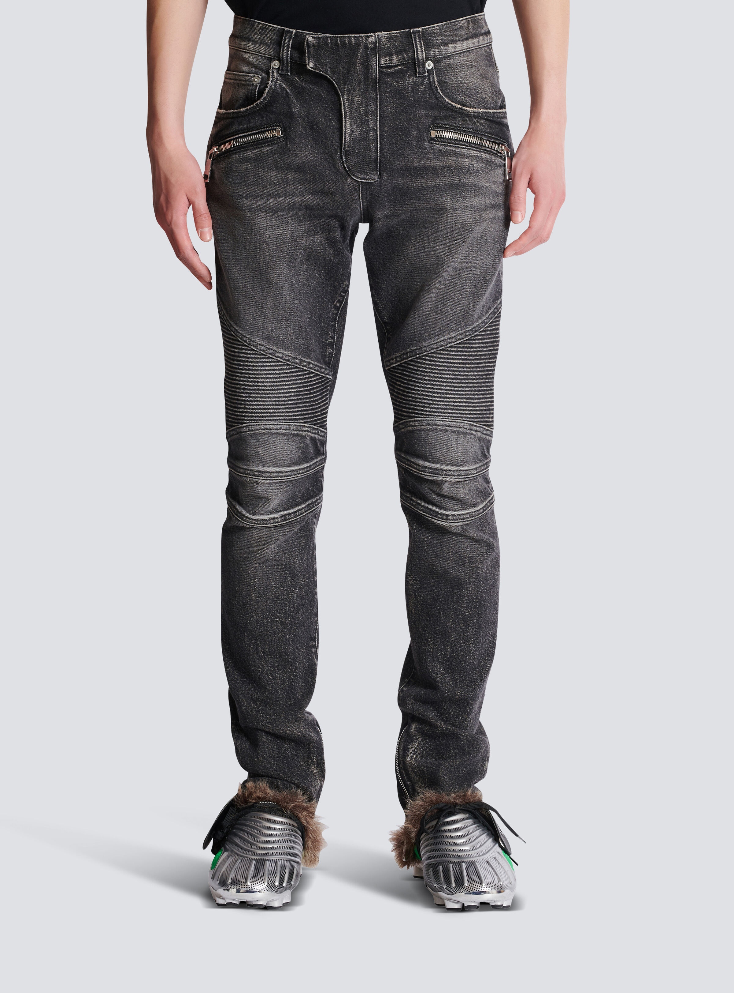 Slim-fit biker trousers in denim - 5