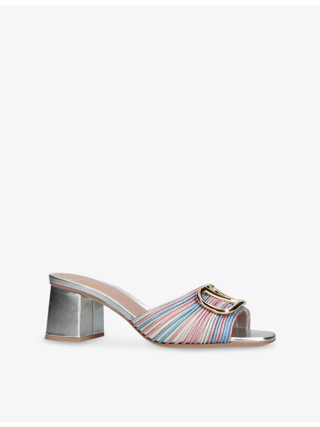 VLogo Signature Crochet Metallic Heeled Leather Mules - 3