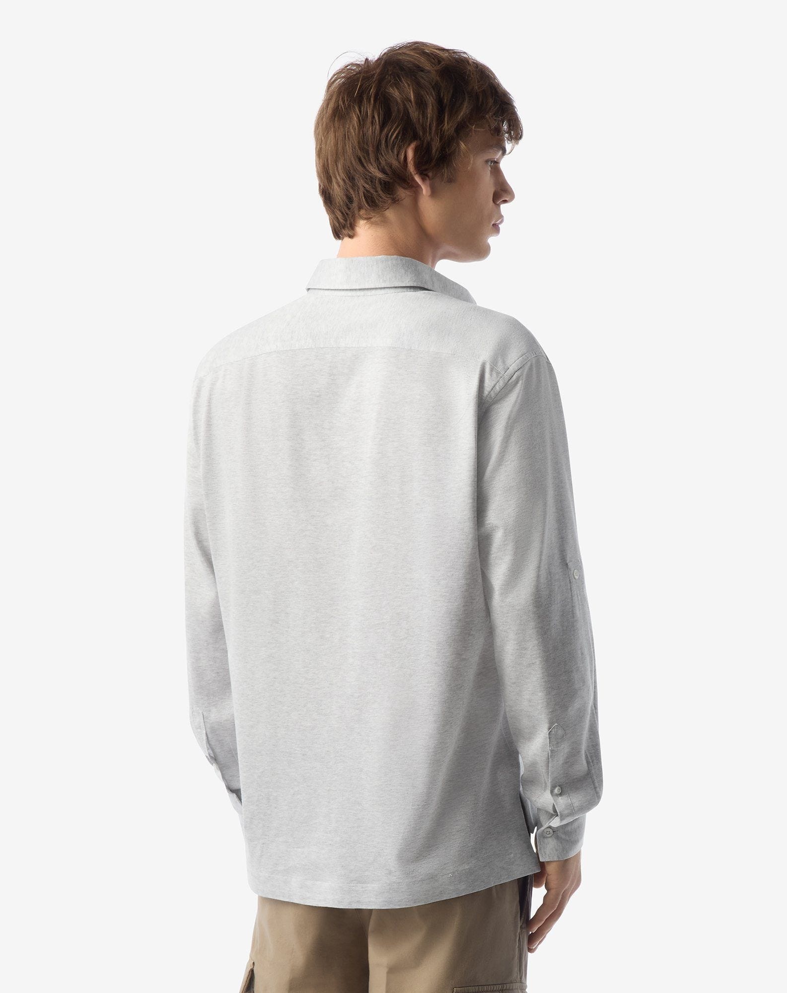 Melange grey cotton and silk jersey shirt with micro pique - 3