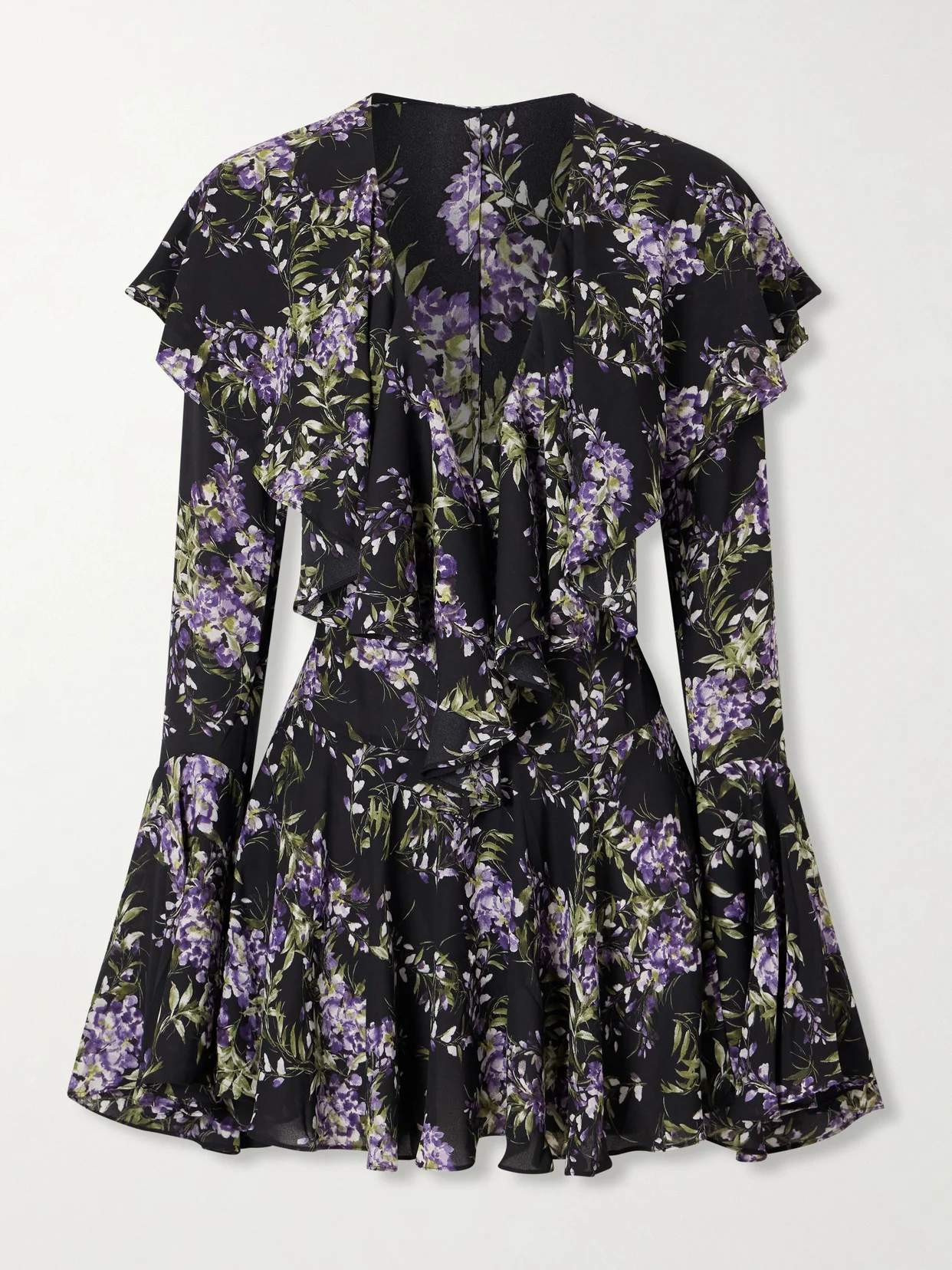 Floral-print Ruffled Crepe Mini Dress - 1
