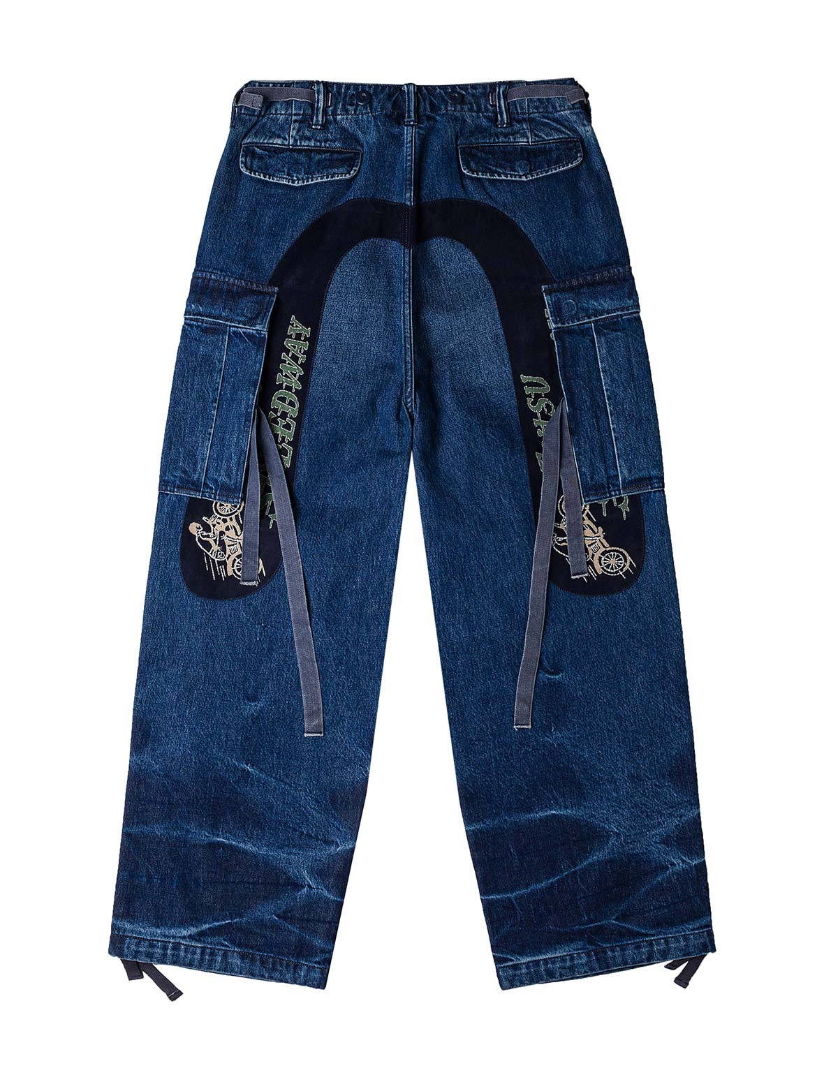 Vintage motorcycle Print Washed Daicock Embroidery Wide-leg Cargo Jeans - 12