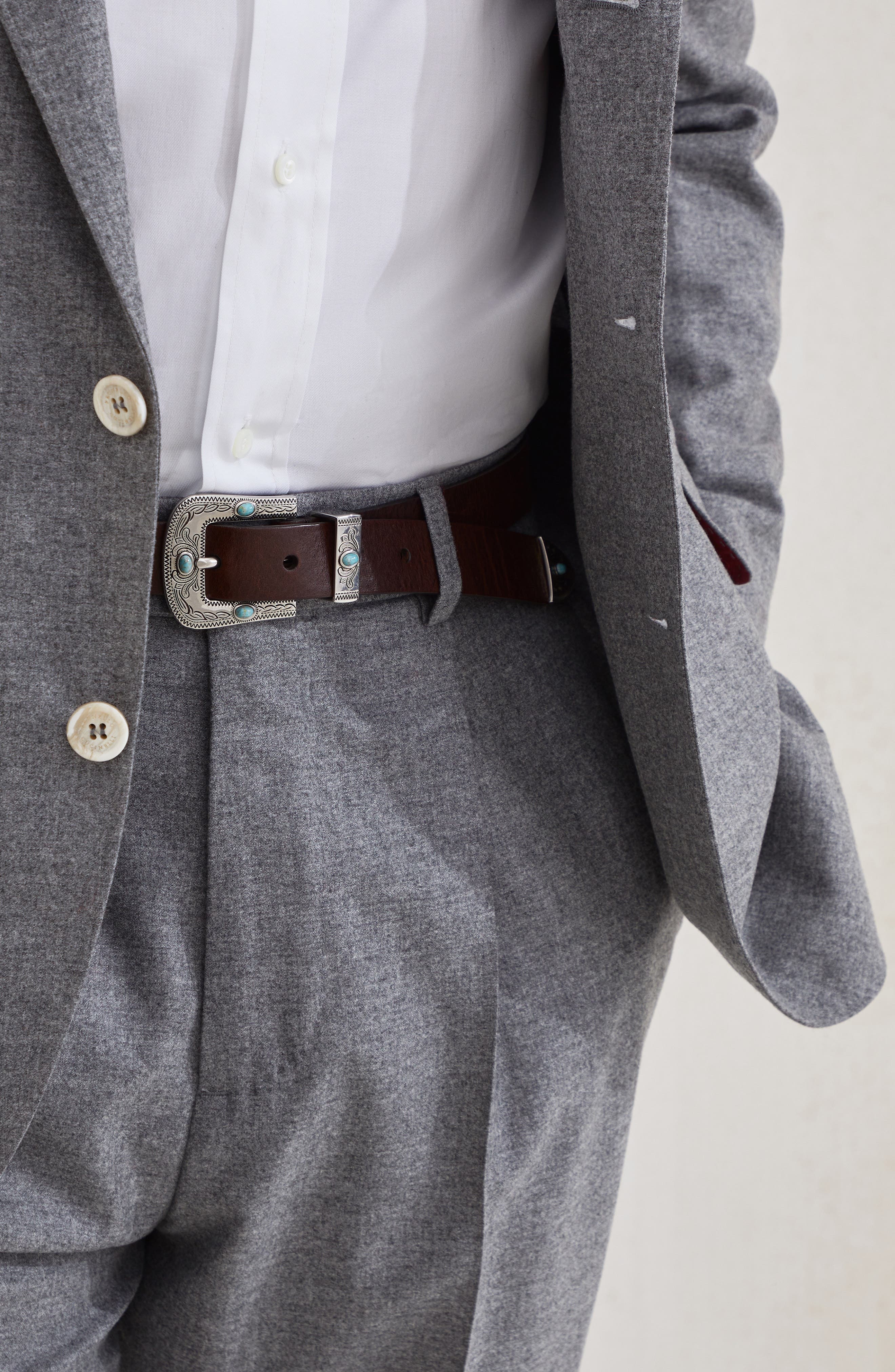 Brunello Cucinelli Calfskin belt in Ebony at Nordstrom - 4