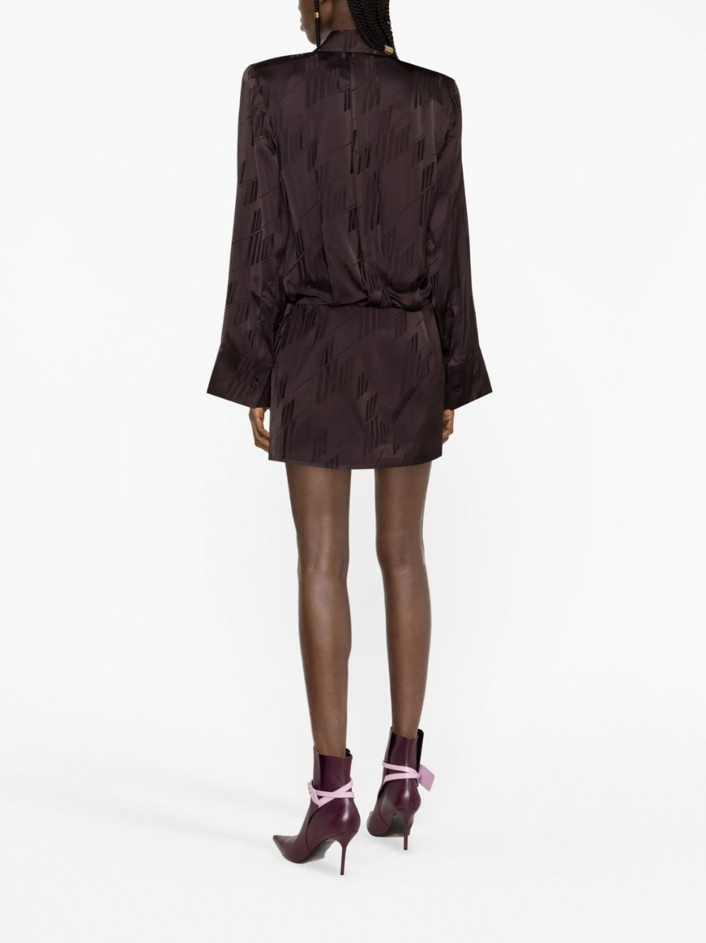 logo-print satin shirtdress - 3