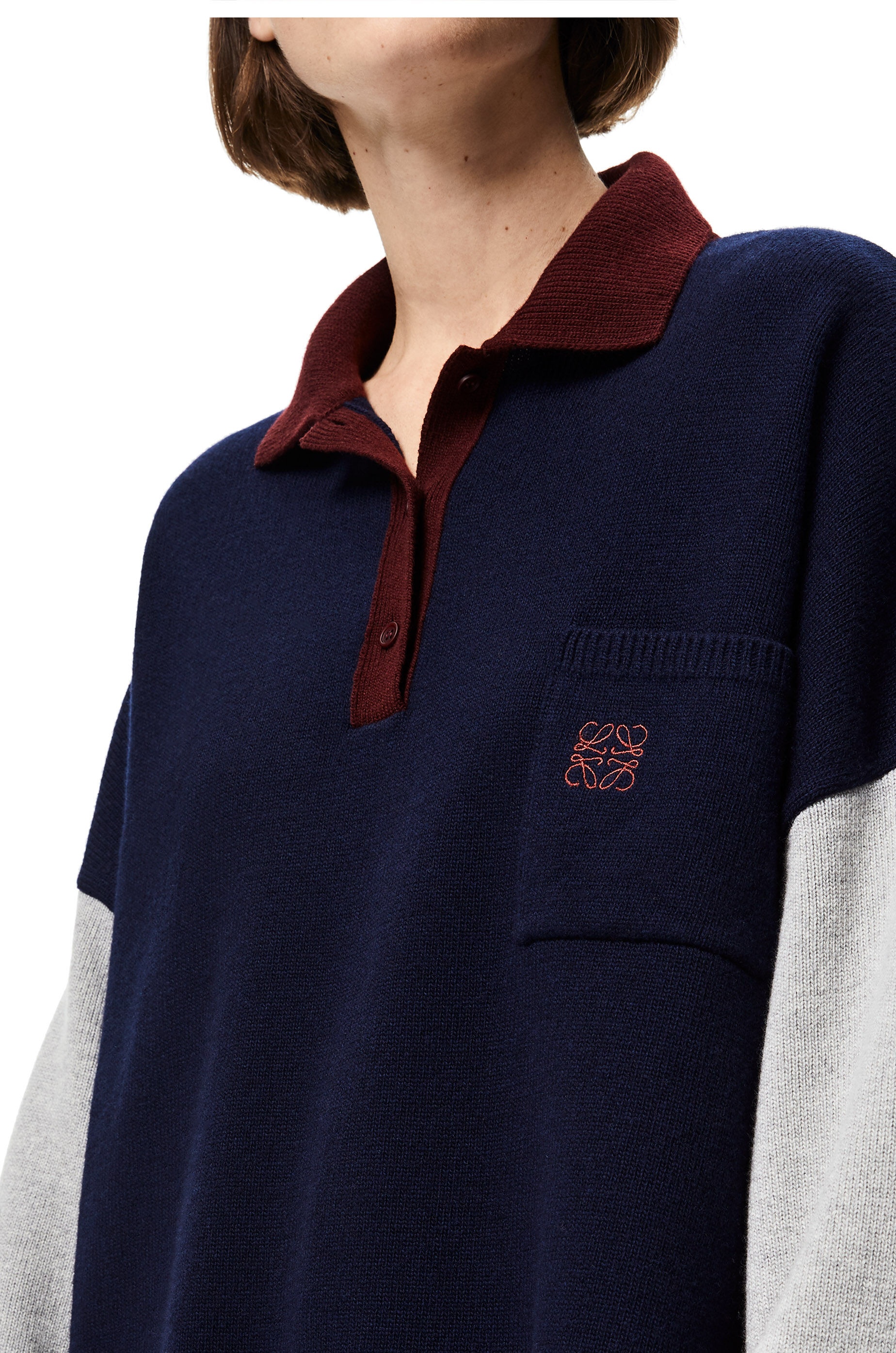 Anagram embroidered oversize polo collar sweater in wool - 5