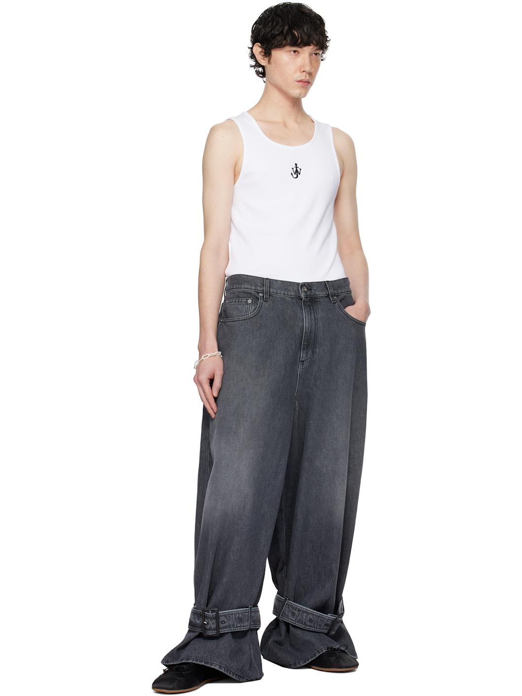 Gray Buckled Cuff Denim Jeans - 4