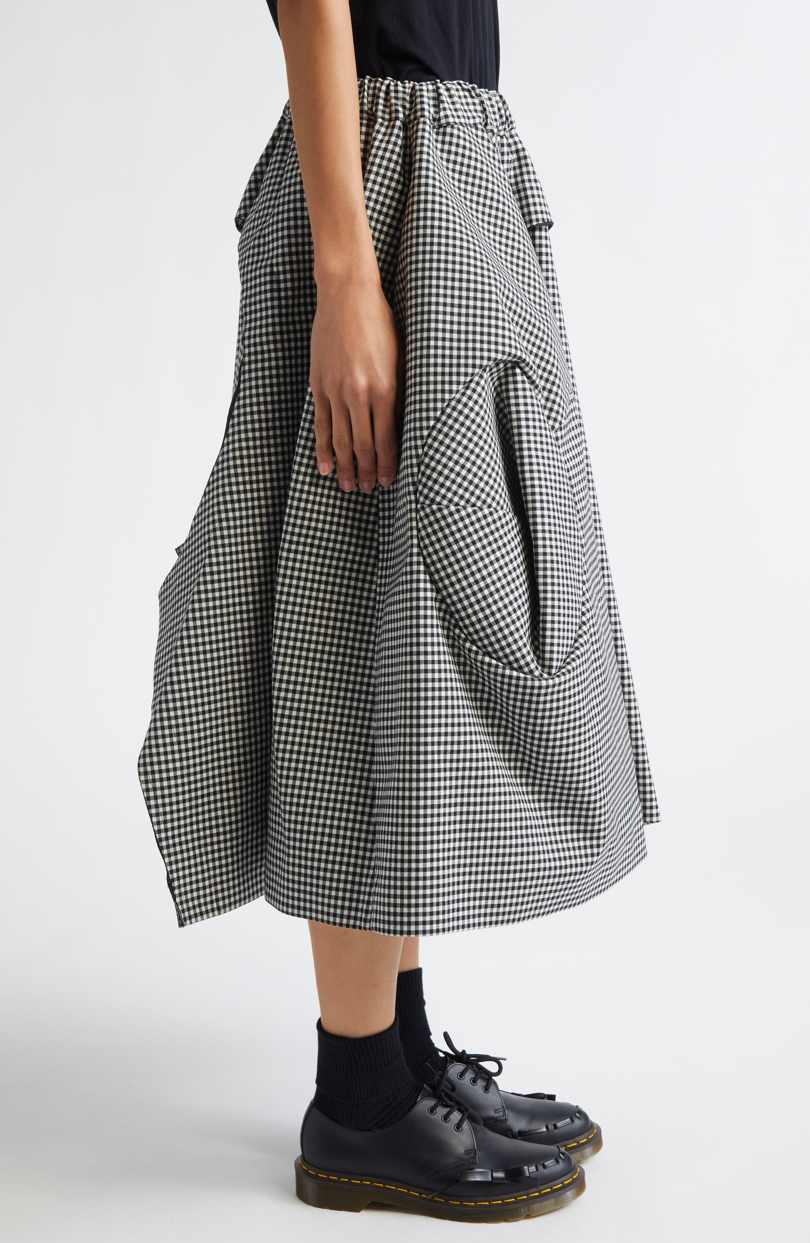 Comme des Garçons Gingham Wool Gabardine Skirt in Black/Ecru at Nordstrom - 4