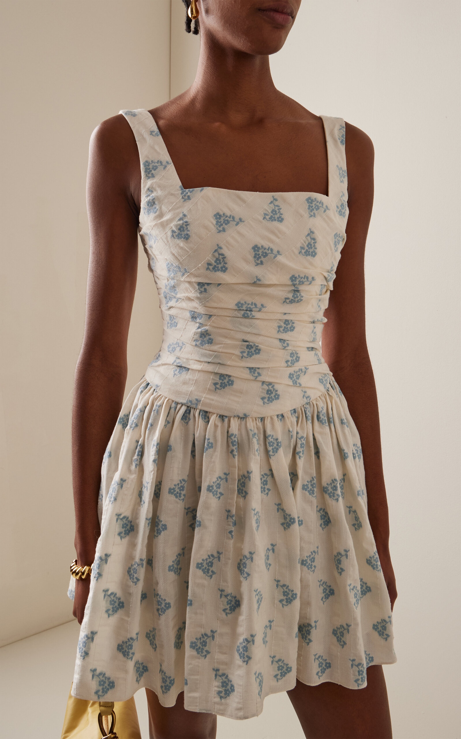 Daphne Ruched Cotton Mini Dress ivory - 3
