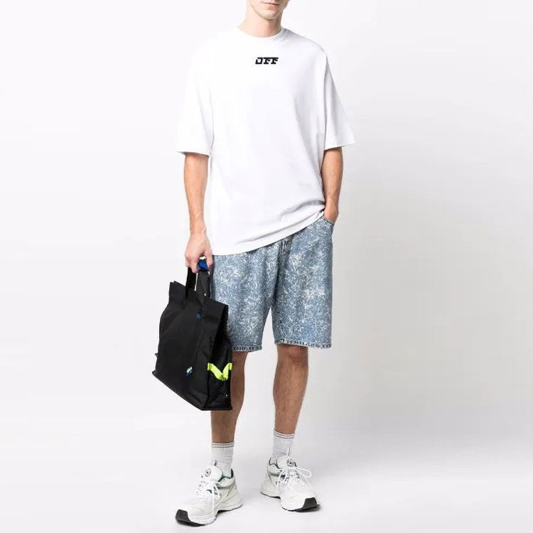 Men's Off-White FW21 Logo Round Neck Short Sleeve Loose Fit White T-Shirt OMAA119F21JER0040110 - 2