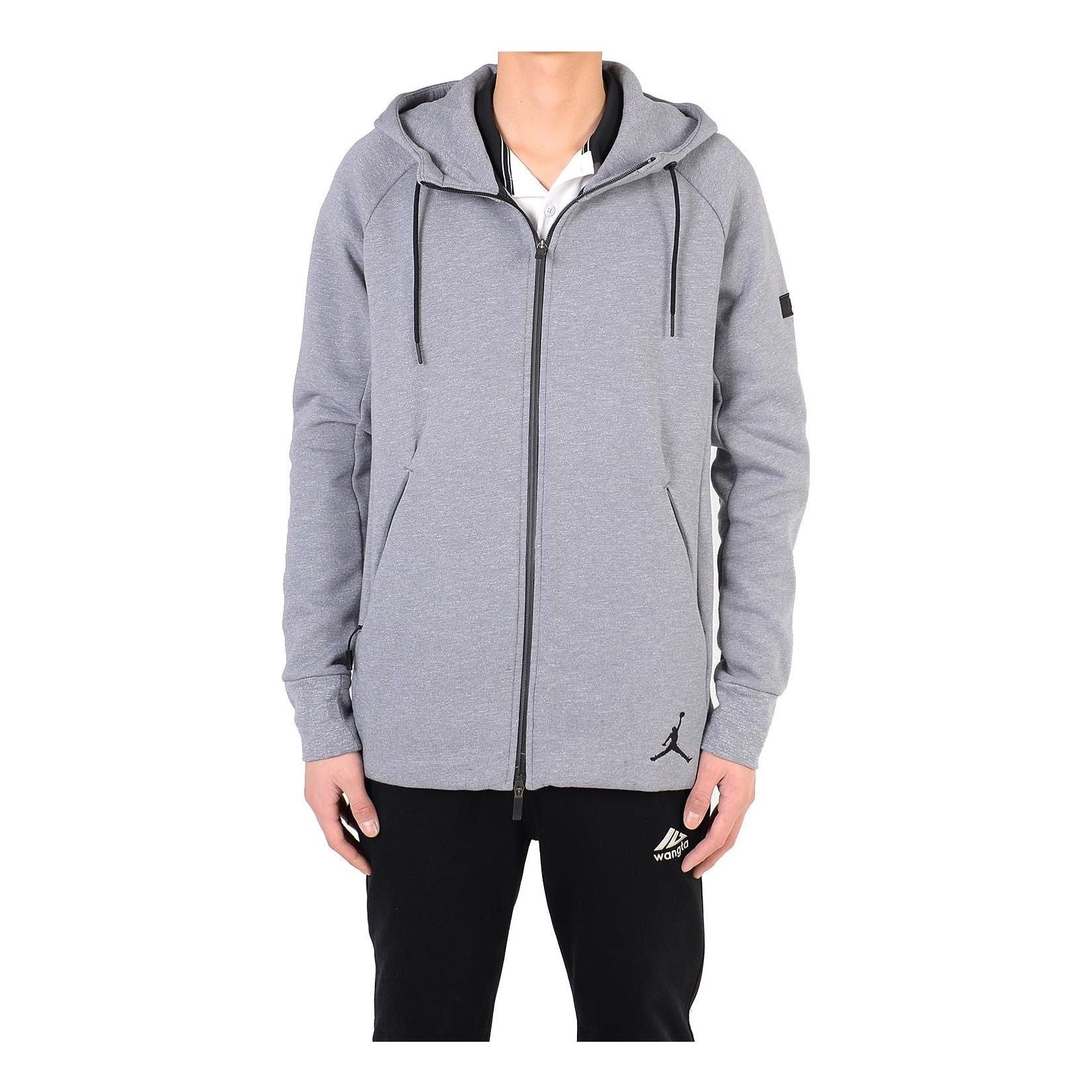 Men's Jordan Solid Color Printing Logo Zipper Drawstring Hooded Jacket Gray 'Cool Grey Balck' 809473 - 1
