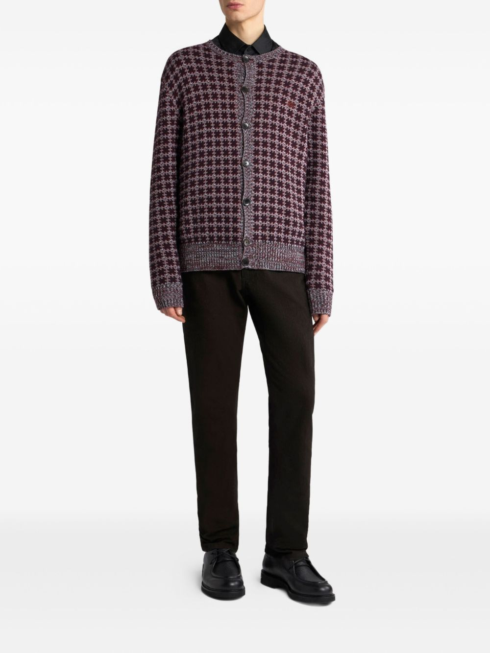 Pegaso-embroidered geometric-pattern cardigan - 2