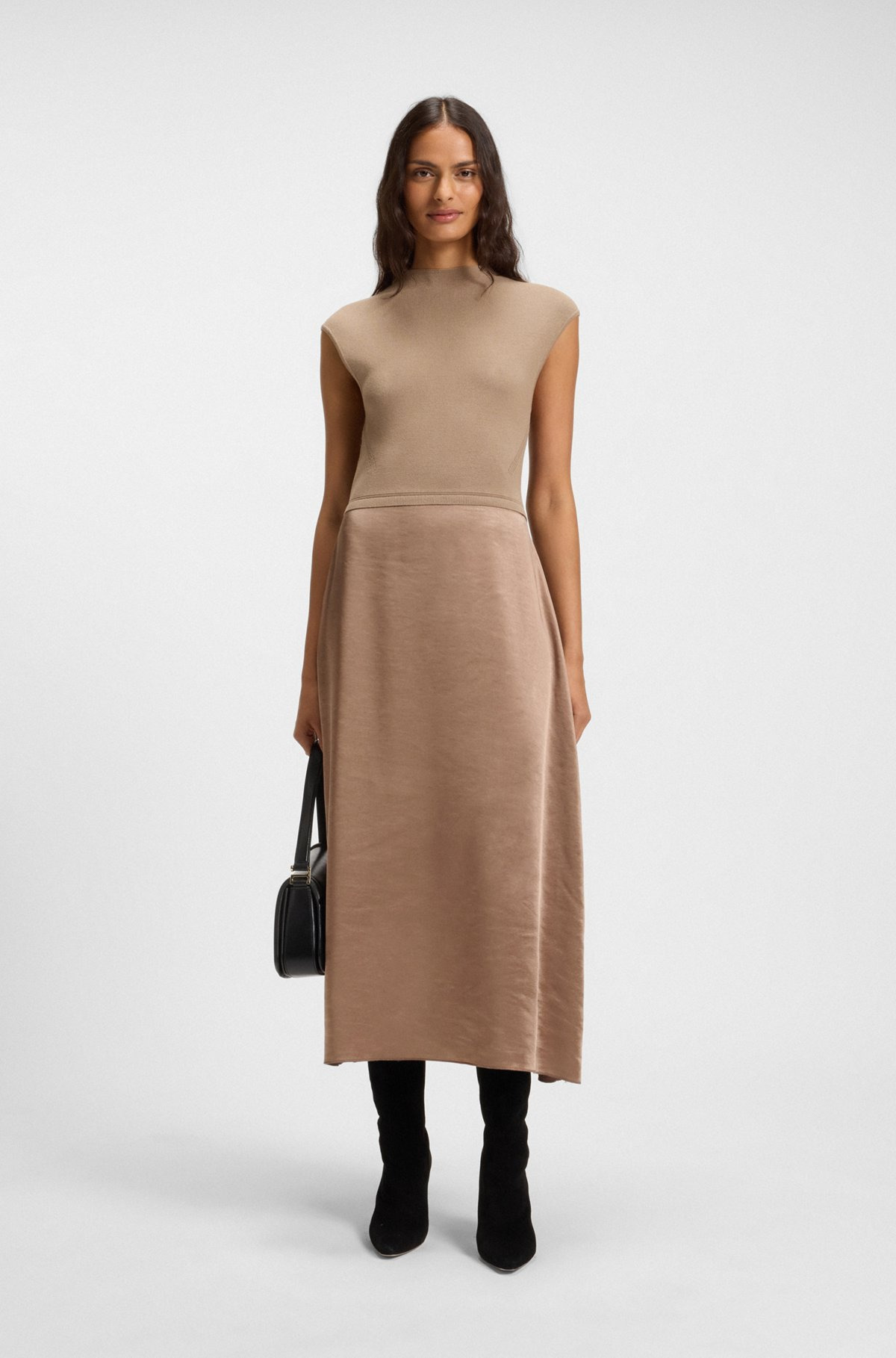 KNITTED DRESS WITH SATIN SKIRT - 2