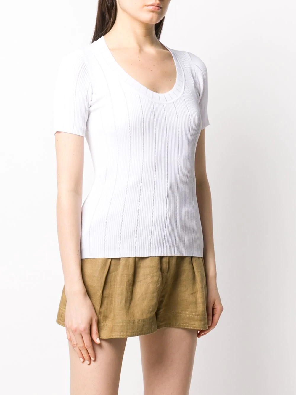 ribbed scoop neck T-shirt - 3