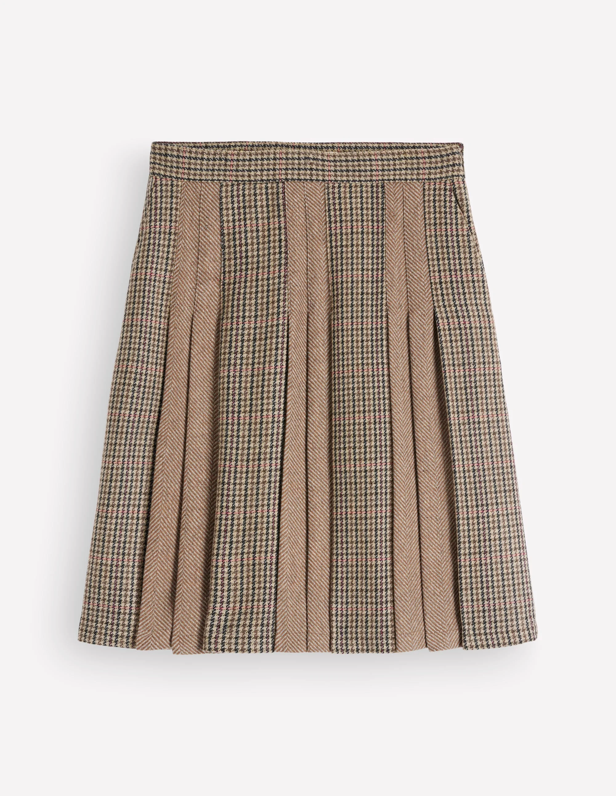 Multi Panel Wool Blend Skirt-Brown Hotch Check - 1