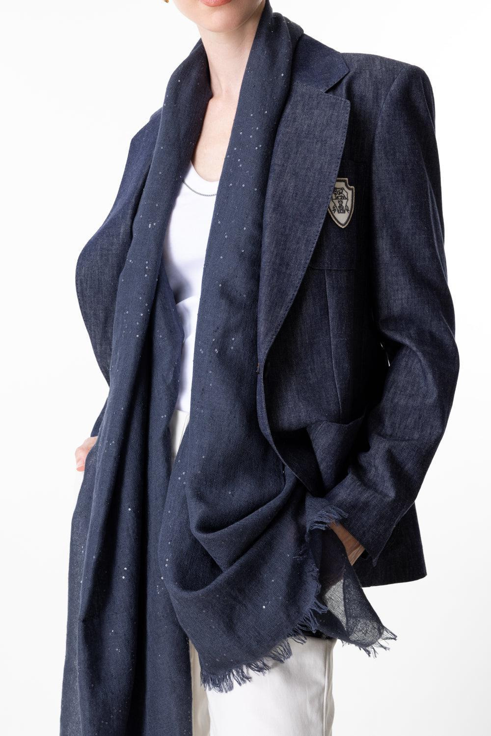 Pailette Scarf - Navy - 2