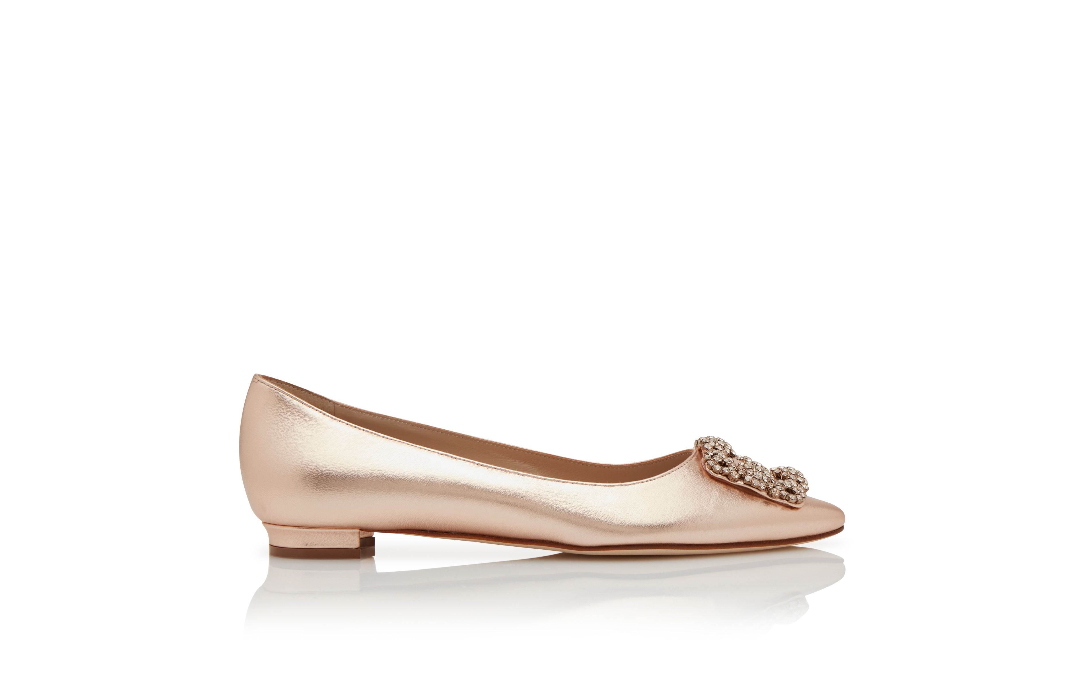 Copper Nappa Leather Jewel Buckle Flat Shoes - 1