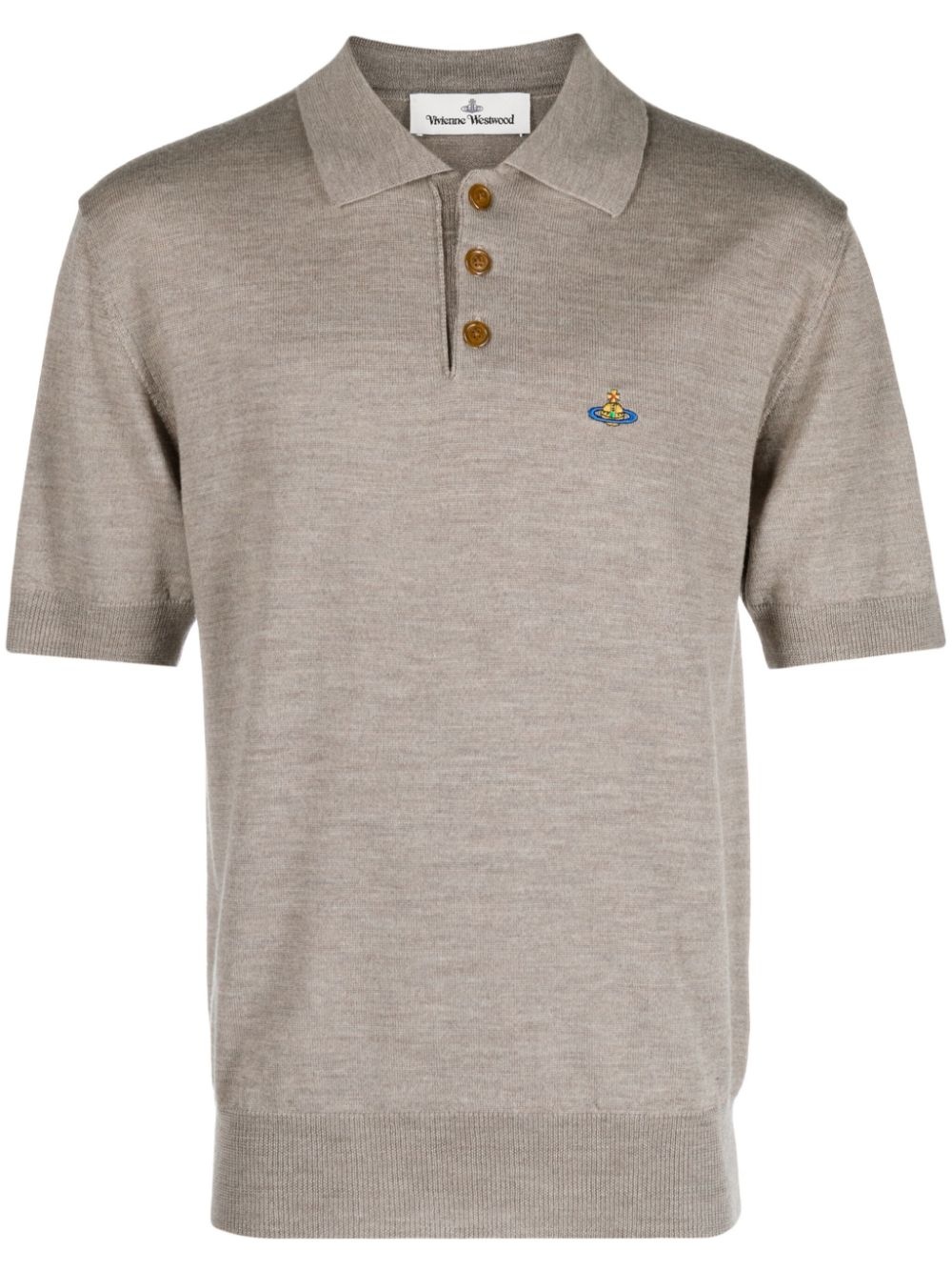 Orb-embroidered wool polo shirt - 1