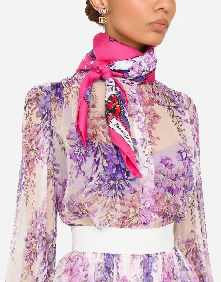 Wisteria-print twill scarf (90 x 90) - 2