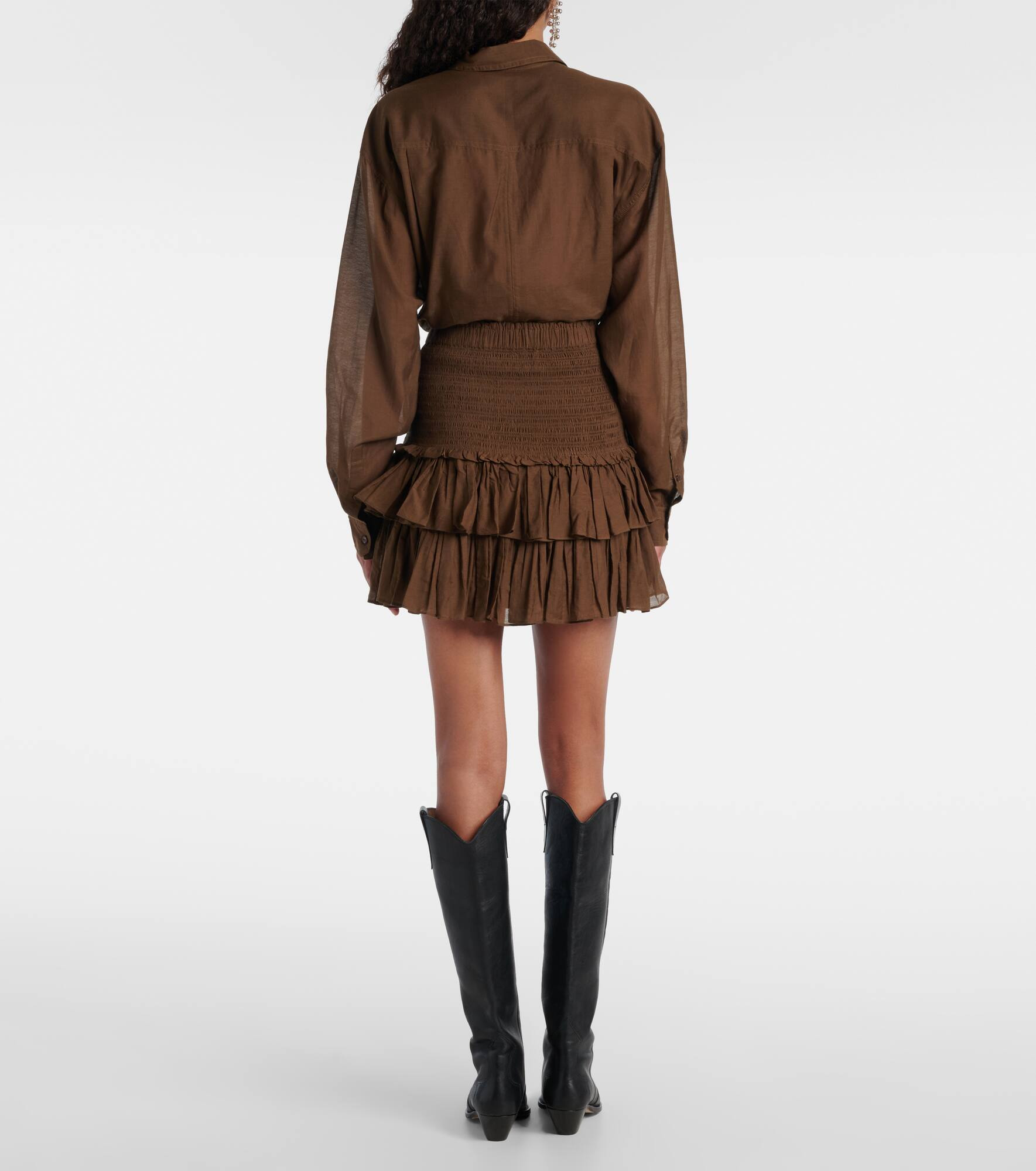 Naomi smocked cotton-blend miniskirt - 3