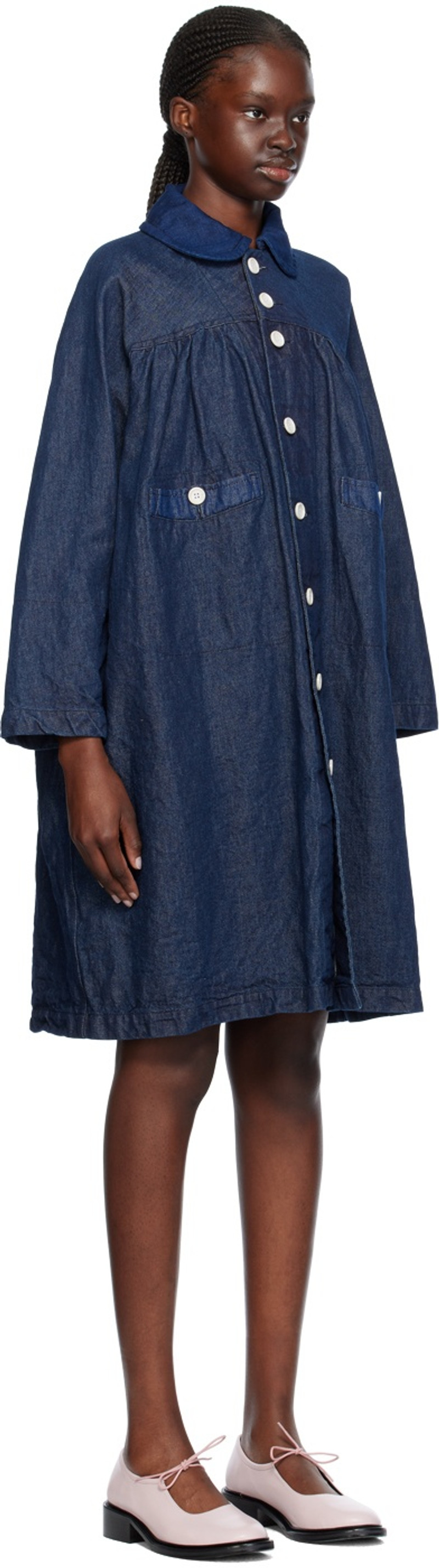 TAO Comme Des Garçons Navy Gathered Reversible Denim Coat outlook