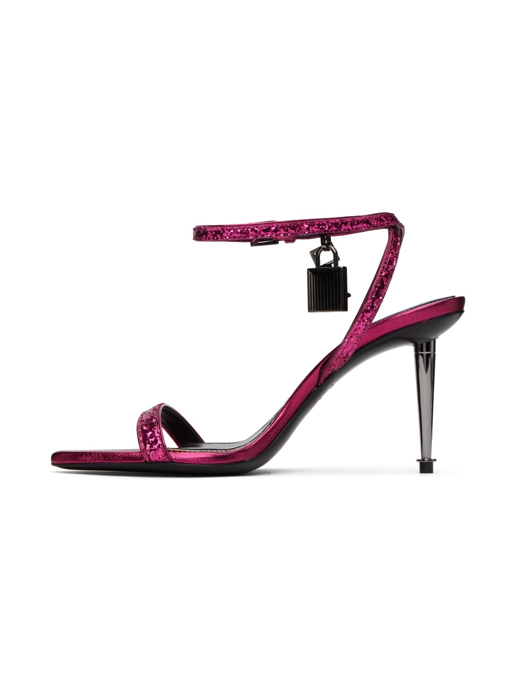 Pink Padlock Pointy Naked Heeled Sandals - 3