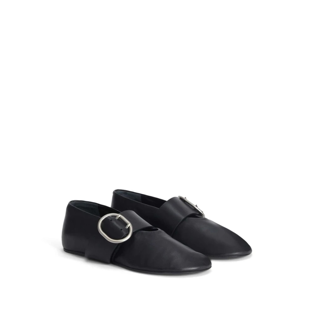 BLACK LEATHER FLAT SHOES BUCKLE FASTENING - 2