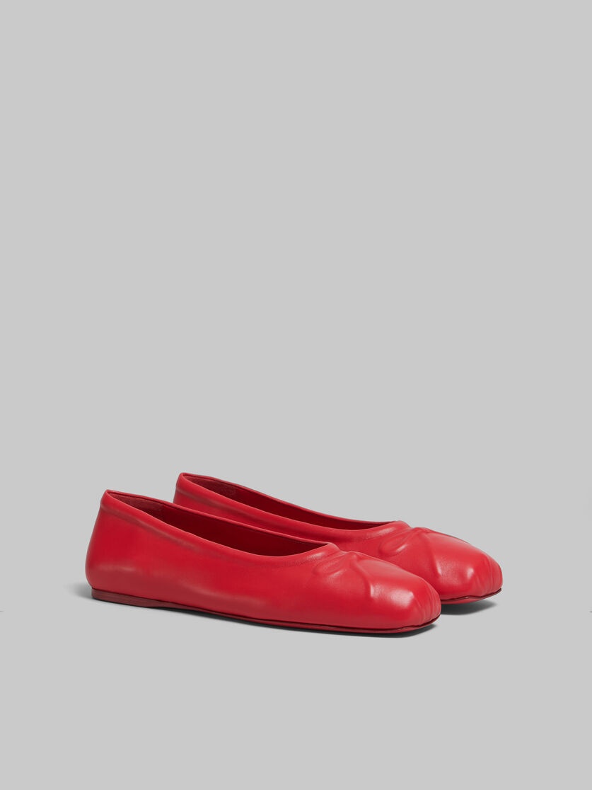 RED NAPPA LEATHER SEAMLESS LITTLE BOW BALLET FLAT - 2