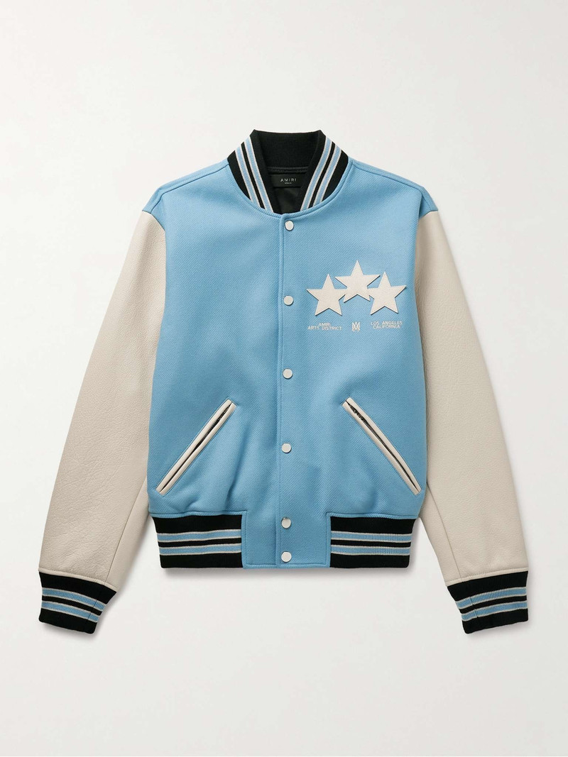 Appliquéd Wool-Blend and Leather Varsity Jacket 1