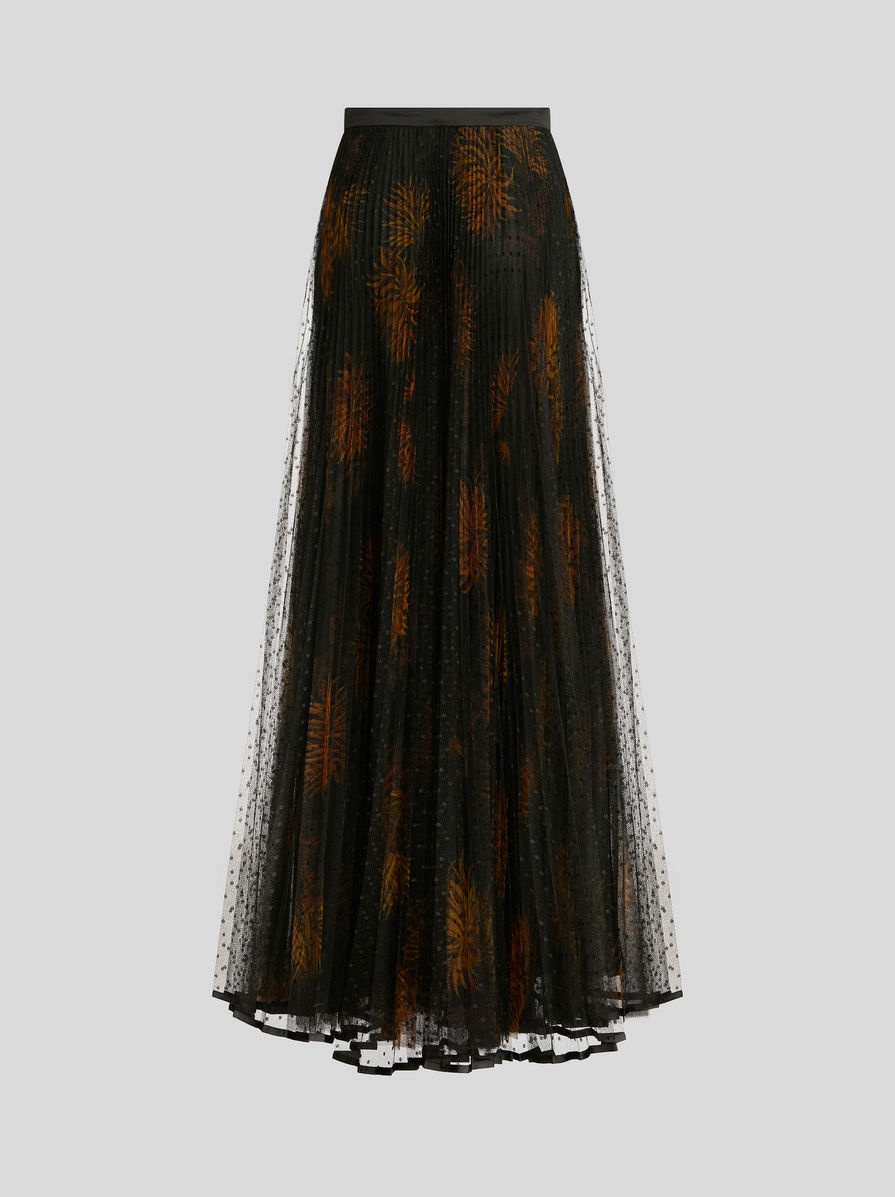 LONG PLEATED TULLE SKIRT WITH DAHLIAS - 1