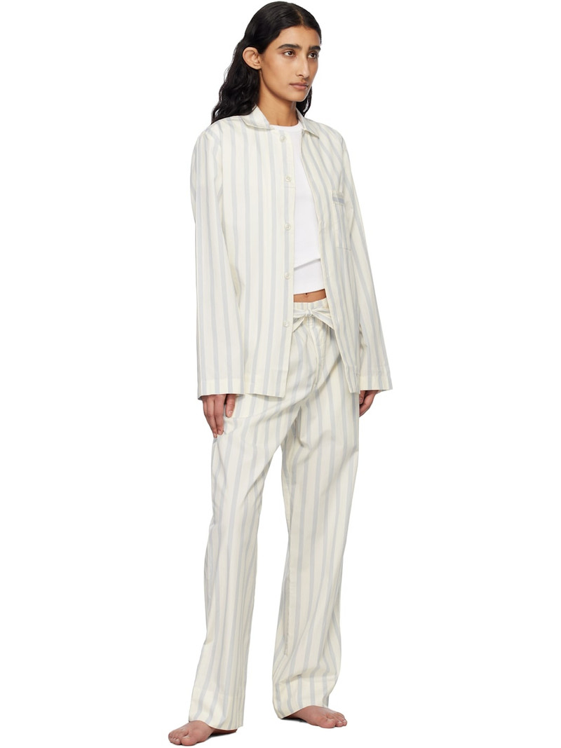 TEKLA White & Blue Poplin Pyjama Pants outlook