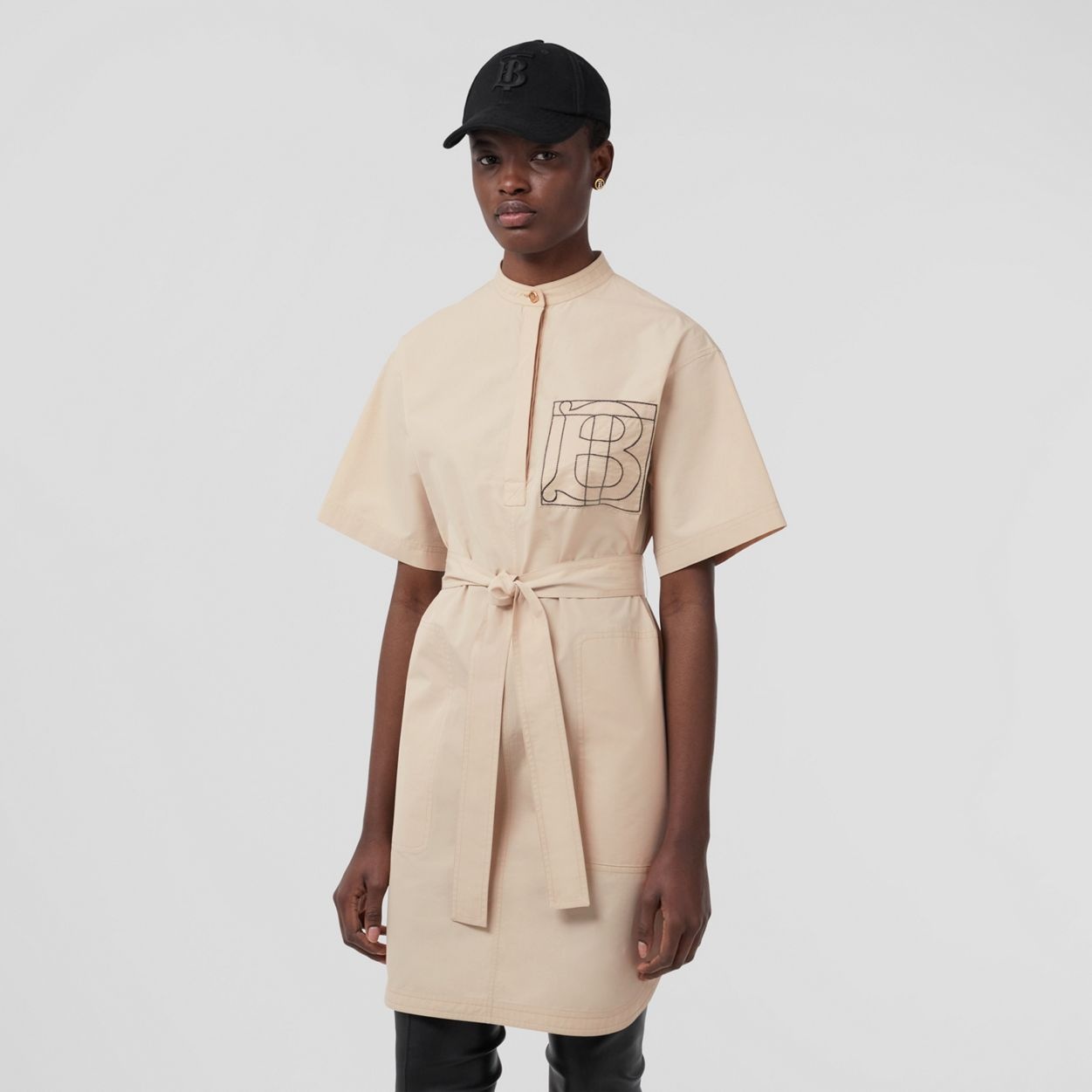 Monogram Motif Cotton Tie-waist Shirt Dress - 5