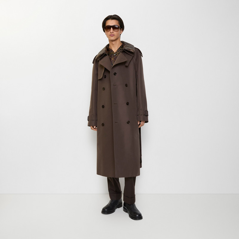 Burberry Long Check Collar Silk Cotton Trench Coat outlook