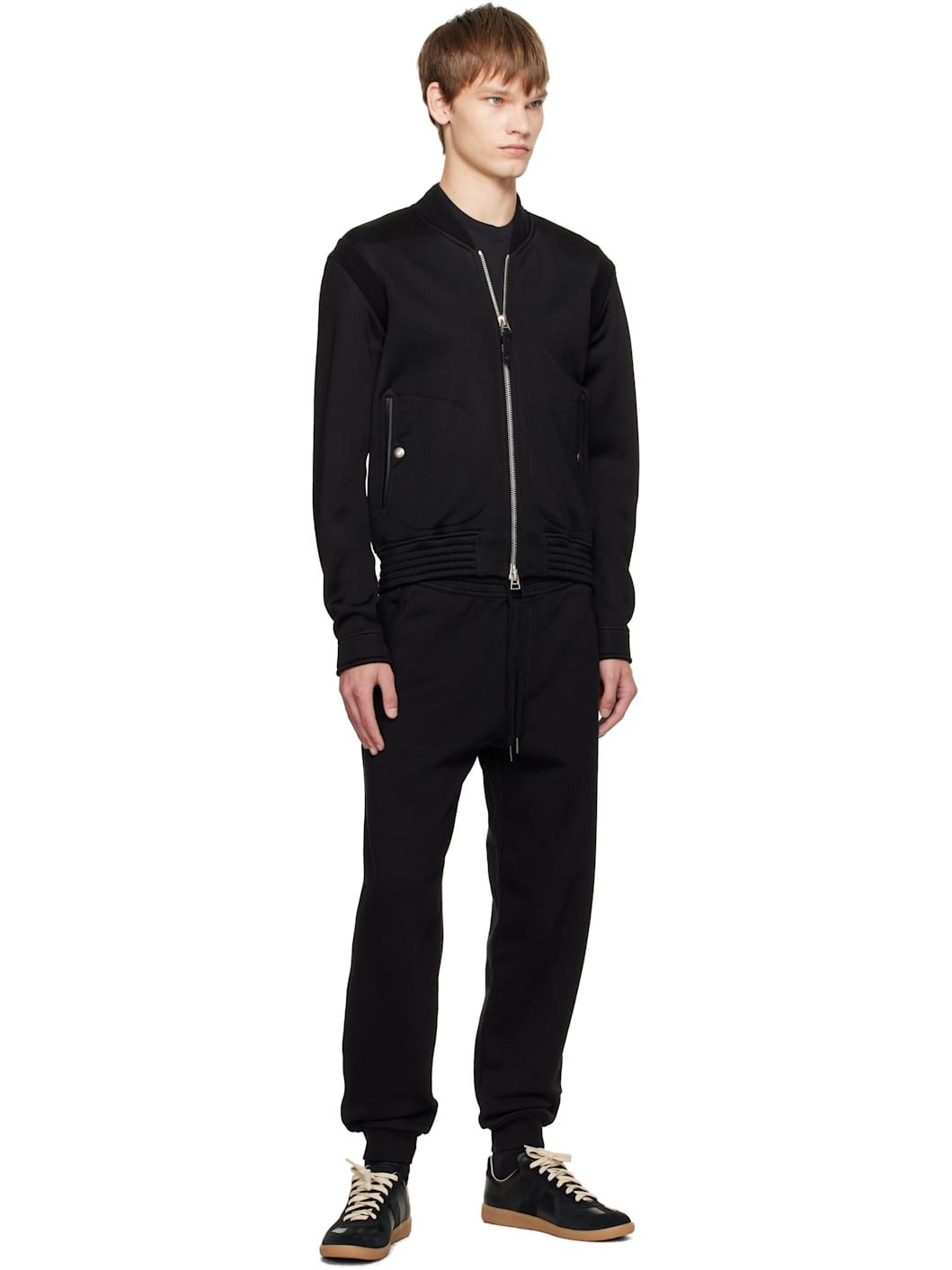 Black Cotton Viscose Bomber Jacket - 4