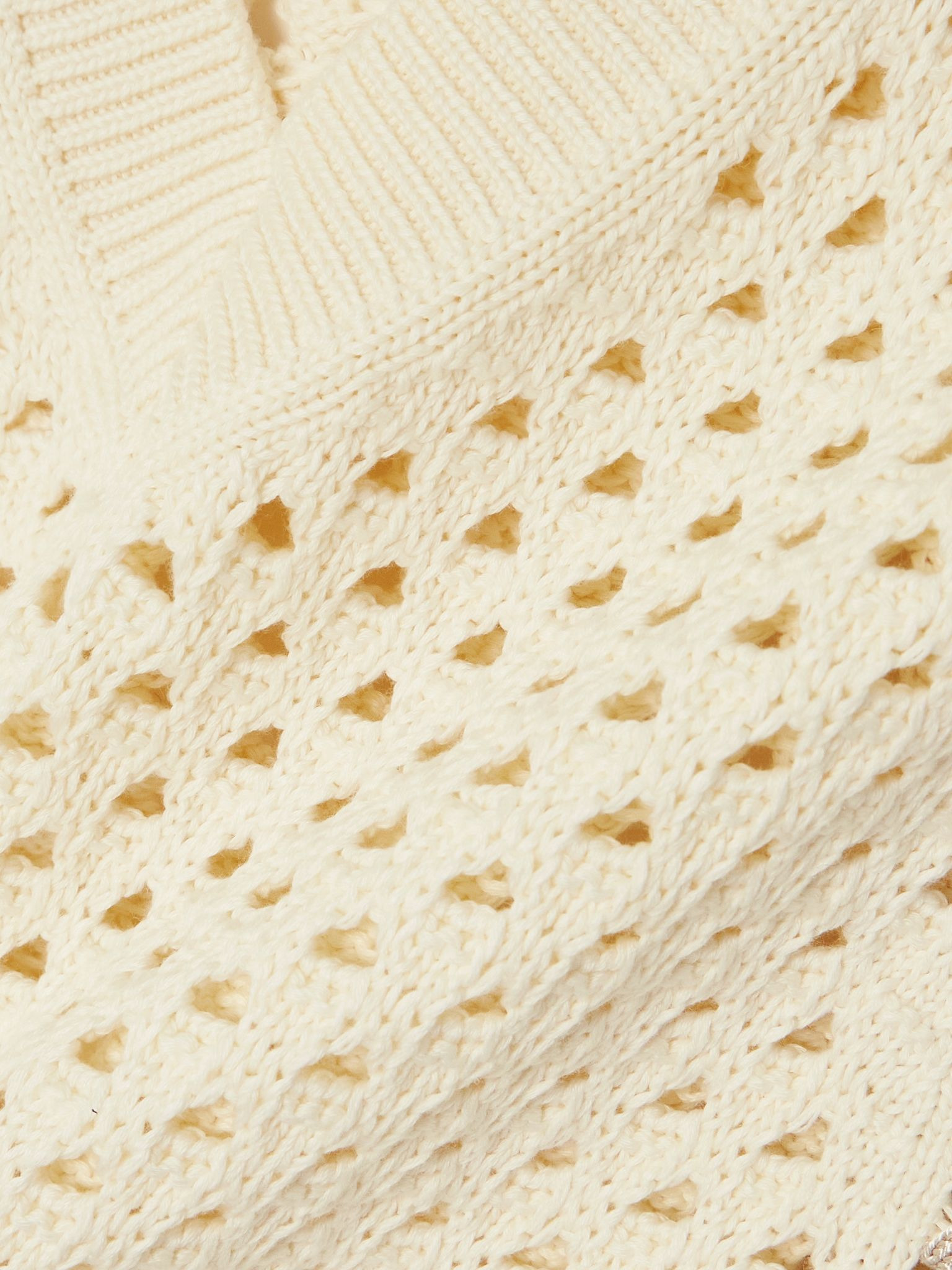 Cropped open-knit cotton vest Cream - 4