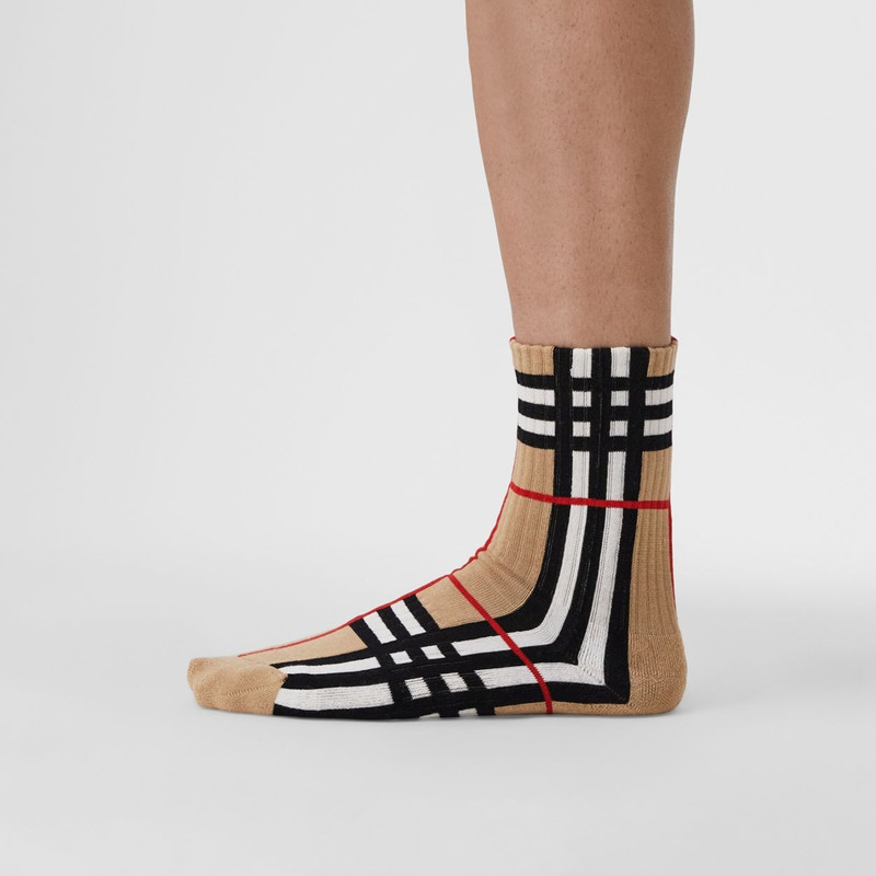 Check Intarsia Technical Stretch Cotton Socks 4