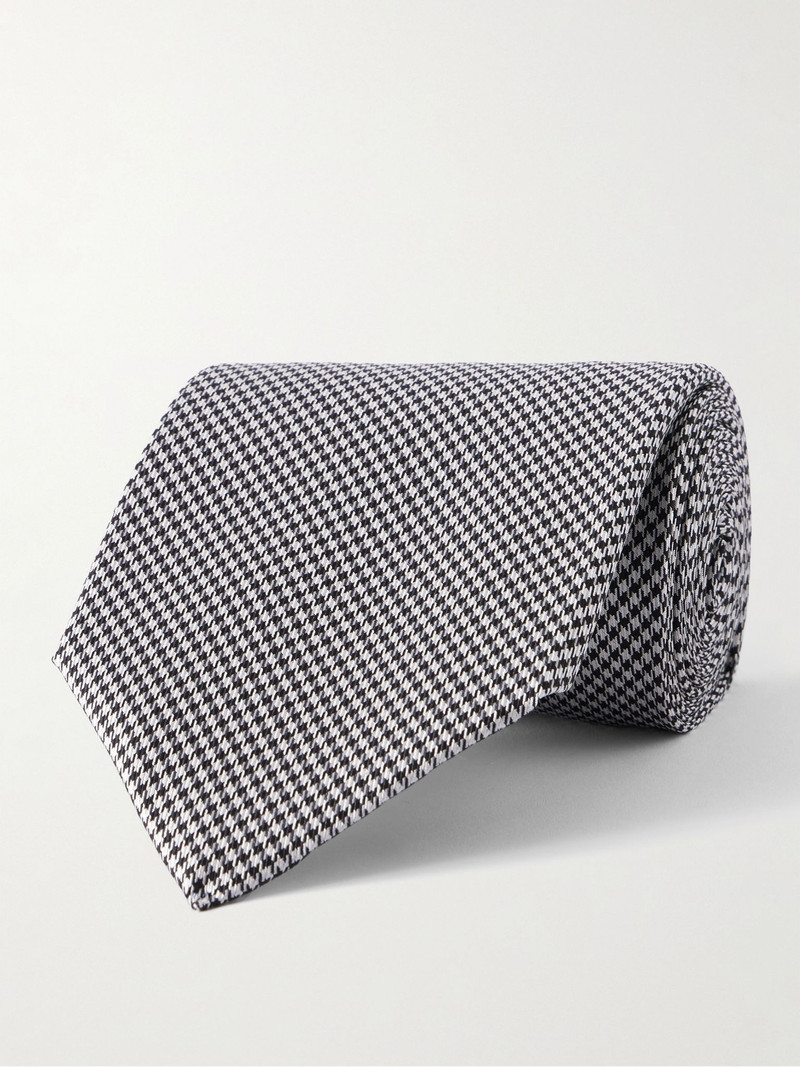 8cm Houndstooth Silk Tie Black 1
