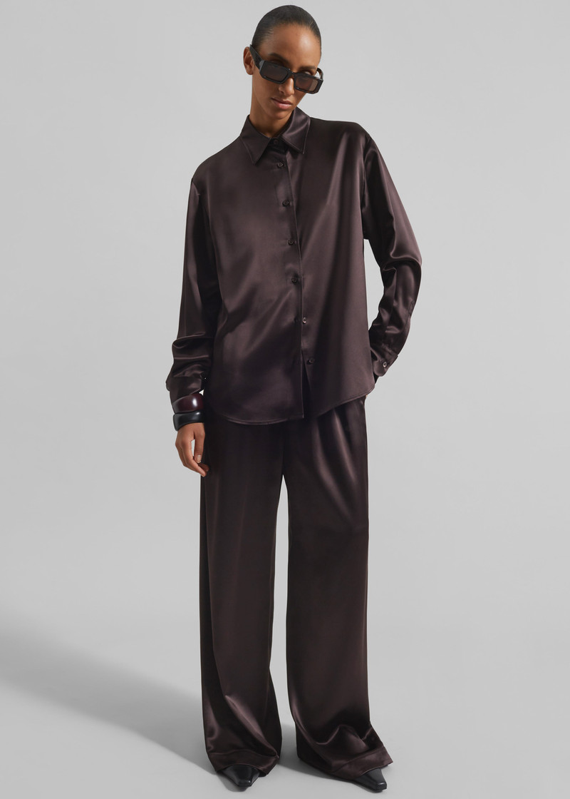 Mirca Satin Elastic Pants - Brown 3