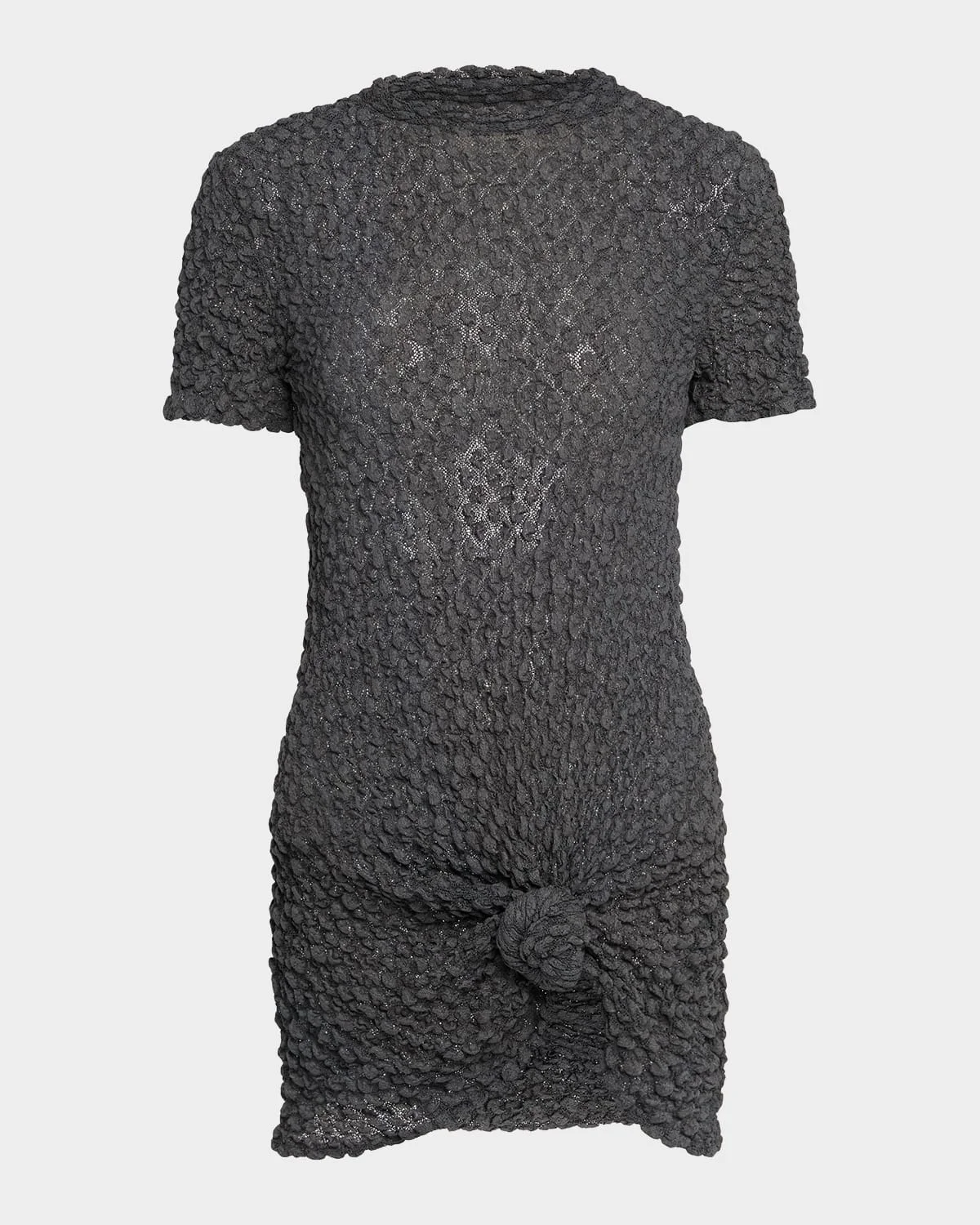 Knotted-Hem Short-Sleeve Popcorn T-Shirt - 1